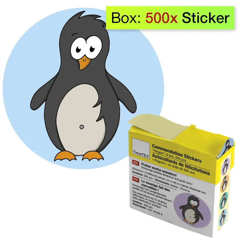 Belobigungs-Aufkleber "Pinguin" in Spender-Box, 500 Stück