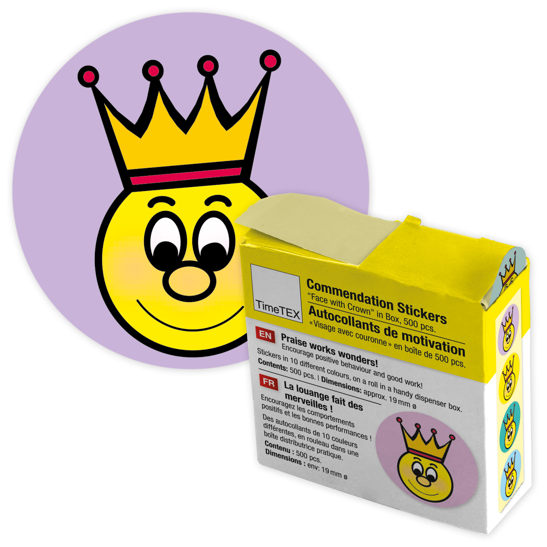 Lob-Aufkleber, Gesicht mit Krone