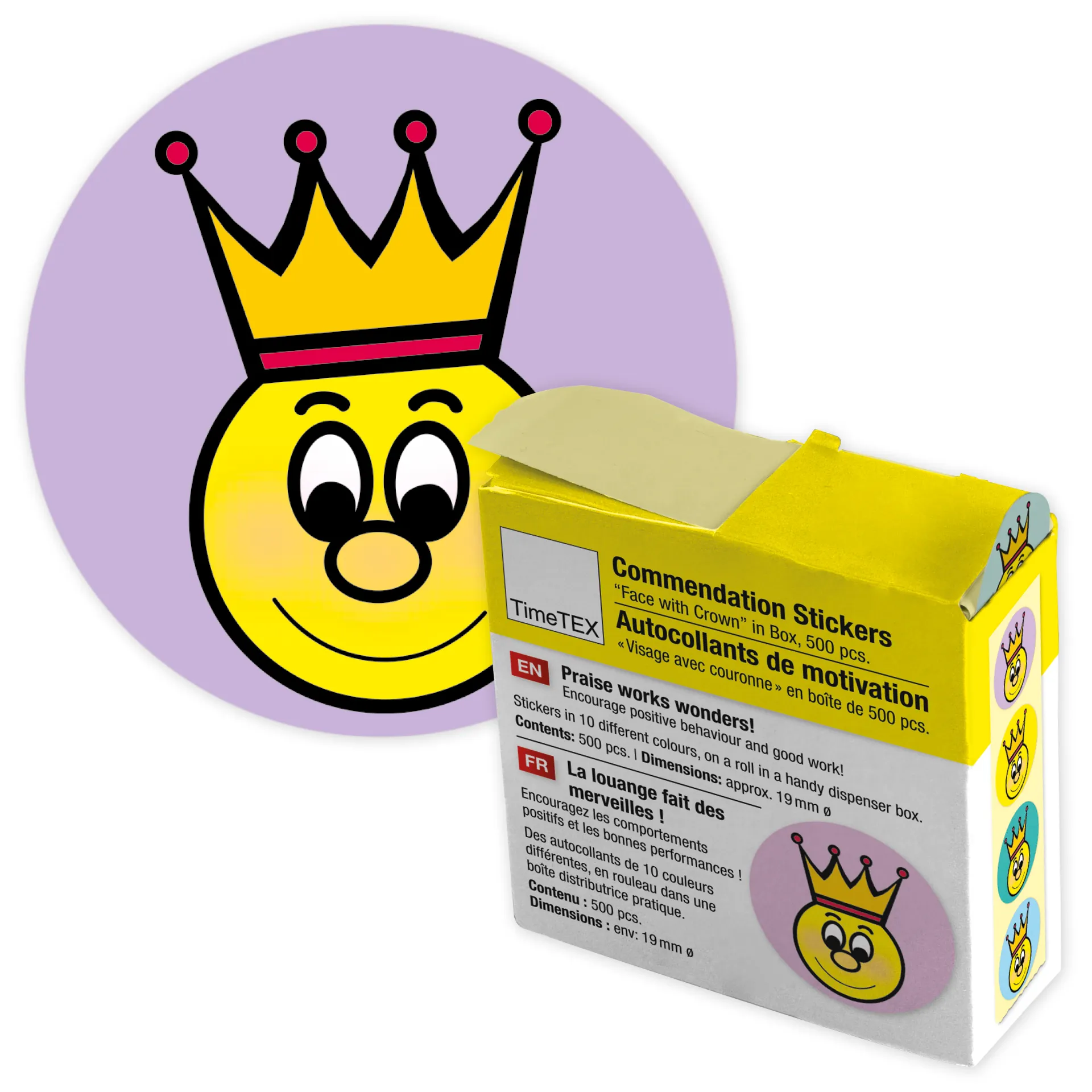 Lob-Aufkleber, Gesicht mit Krone