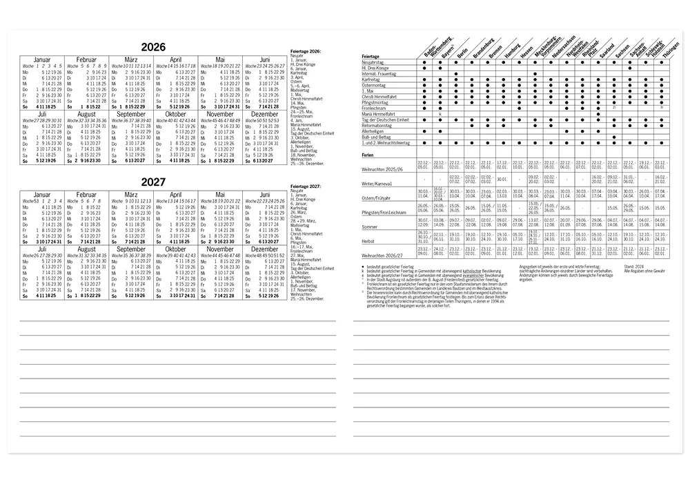 s+w Gäste-Tages-Planer 2026, Typ2, 36 Zimmer