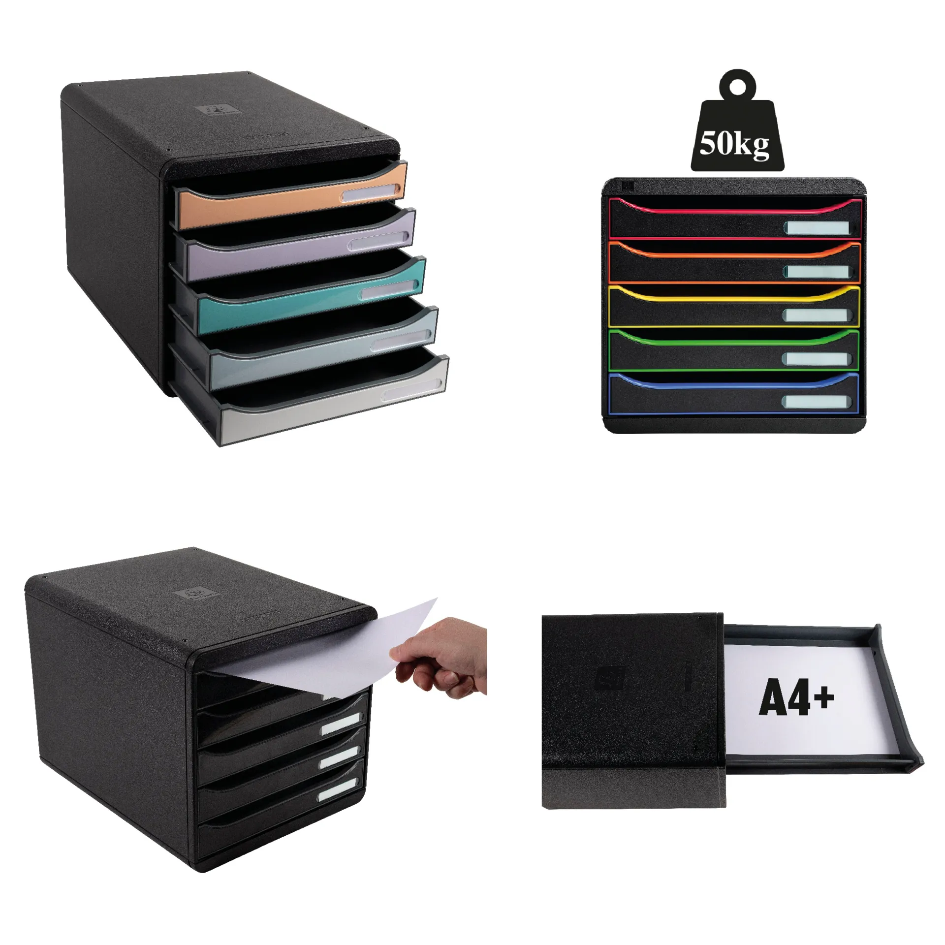 Schubladen-Box A4 "Regenbogen", Kunststoff mit 5 Schüben