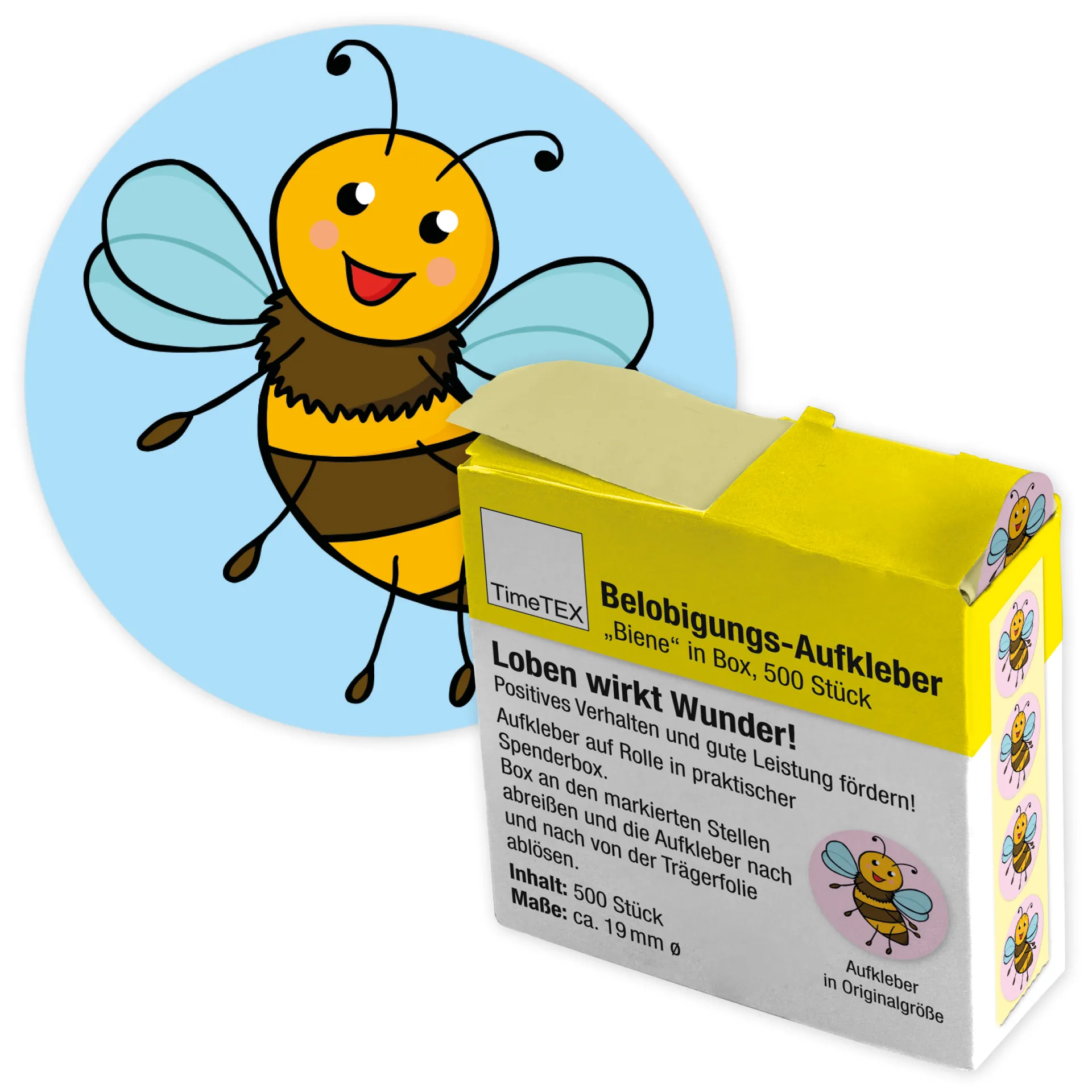 Belobigungs-Aufkleber "Biene" in Spender-Box, 500 Stück