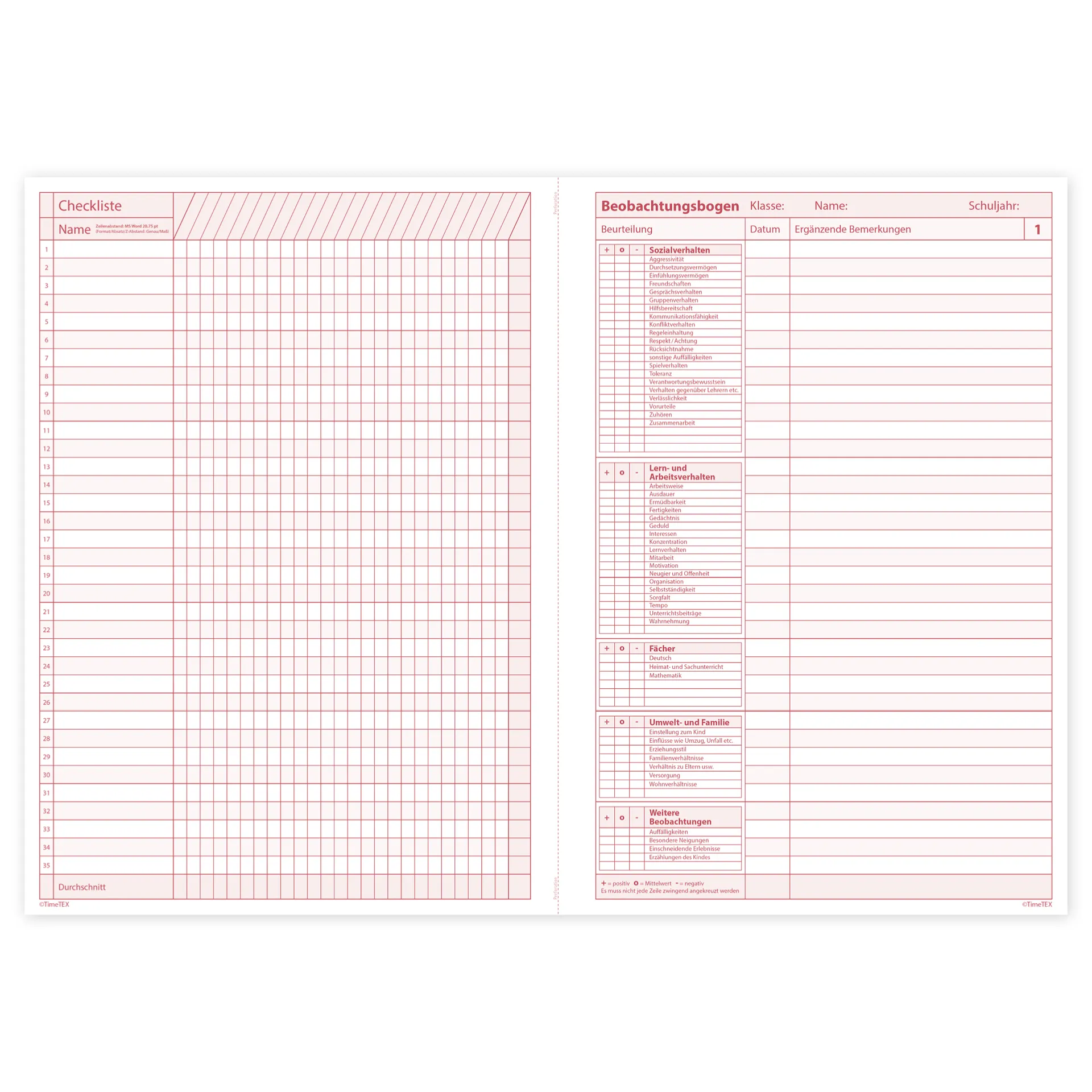 TimeTEX Heft Schüler-Beobachtung A4
