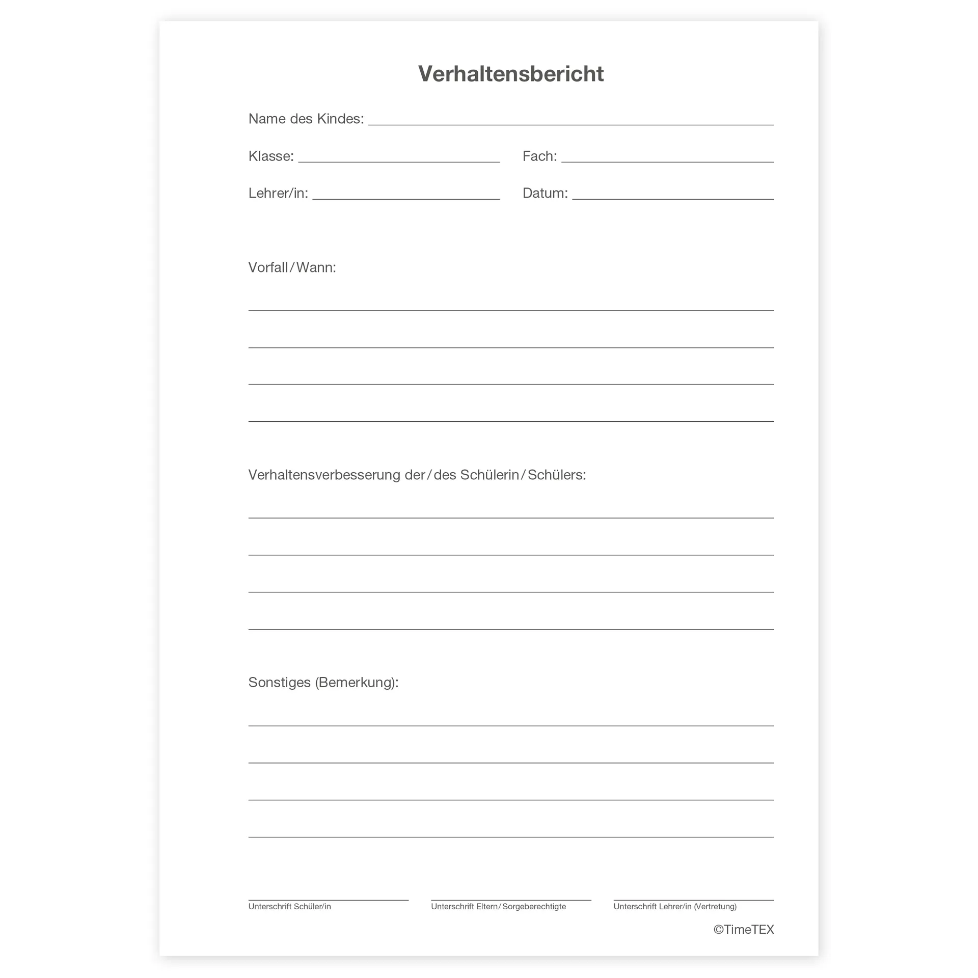 Block Verhaltensberichte A5, 50 Blatt mit Durchschlag