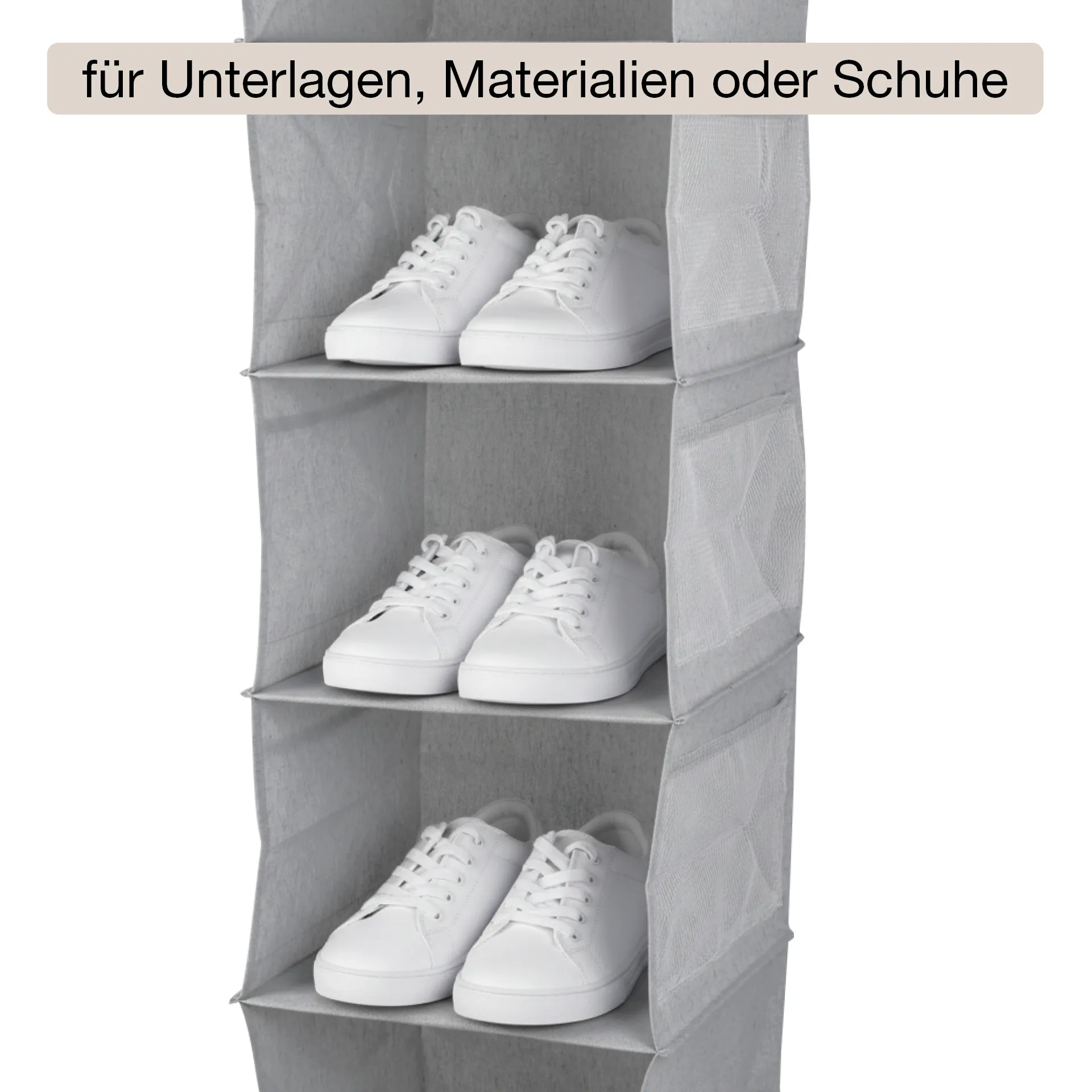 Hänge-Regal "Origami" A4 mit 5 Fächern, aus Stoff, hellgrau