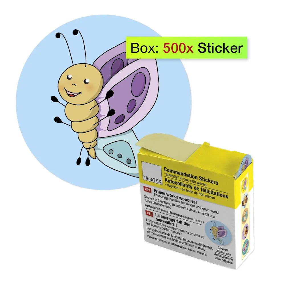 Belobigungs-Aufkleber "Schmetterling" in Spender-Box, 500 Stück