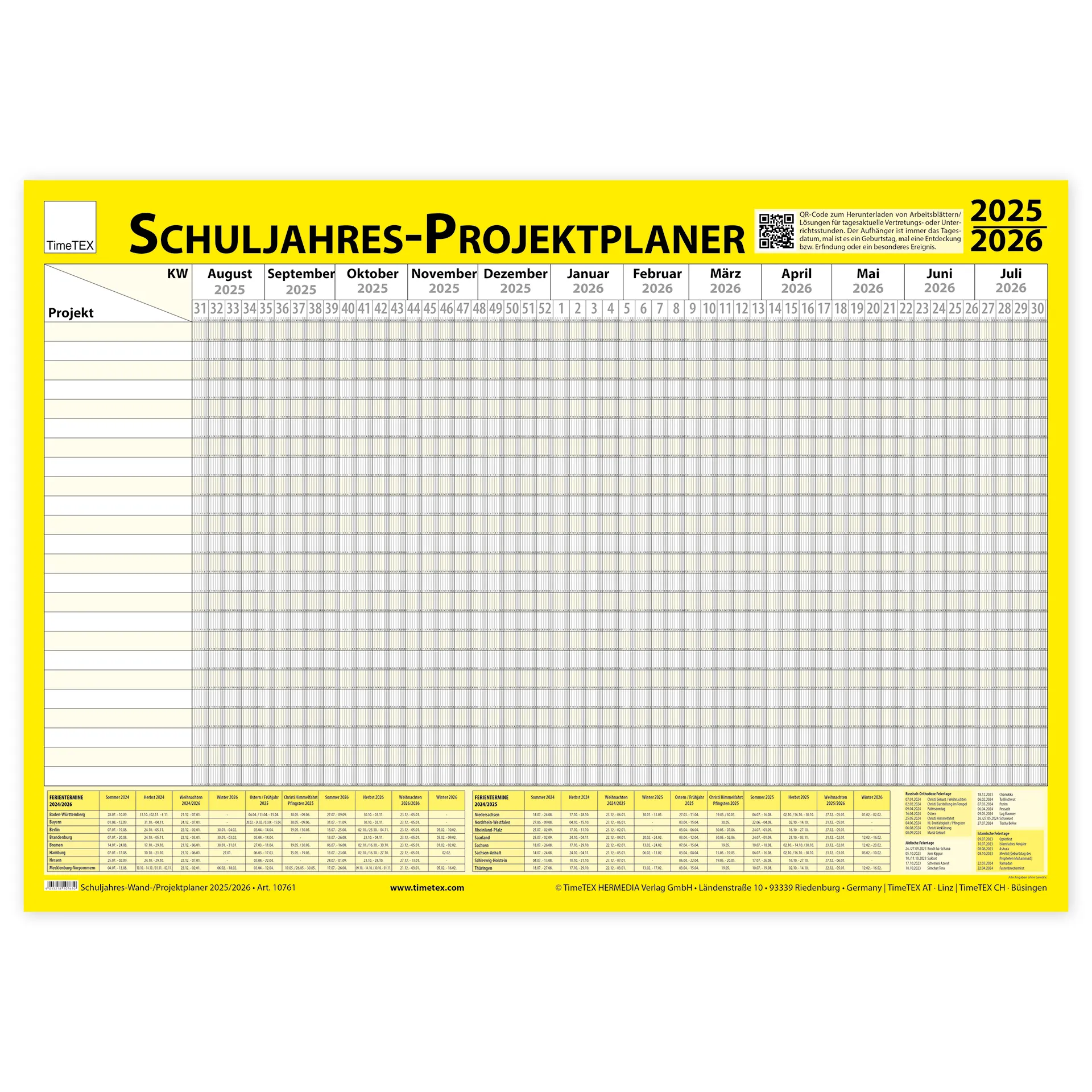 TimeTEX Schuljahres-Wand-/Projektplaner 2026/2027