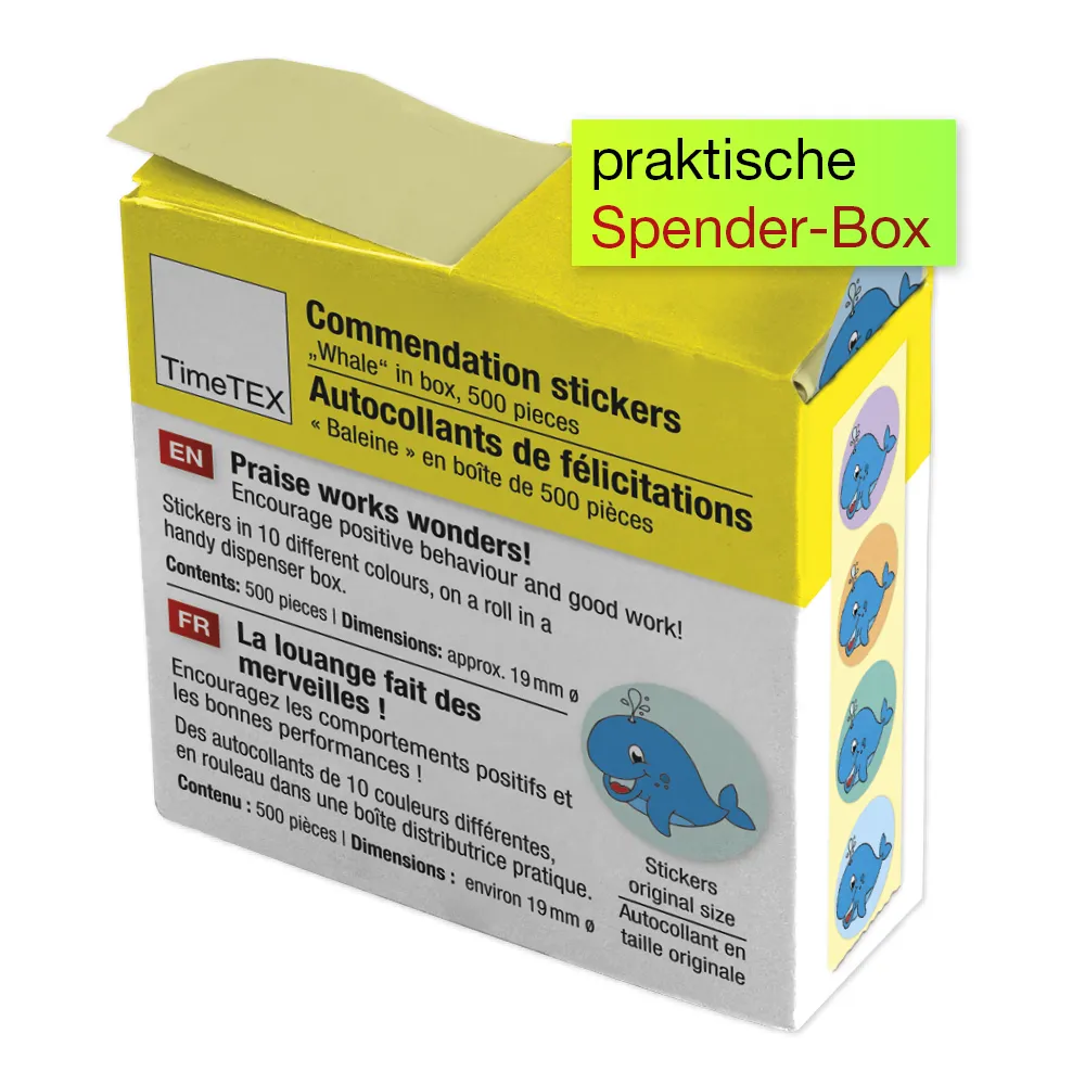 Belobigungs-Aufkleber "Wal" in Spender-Box, 500 Stück