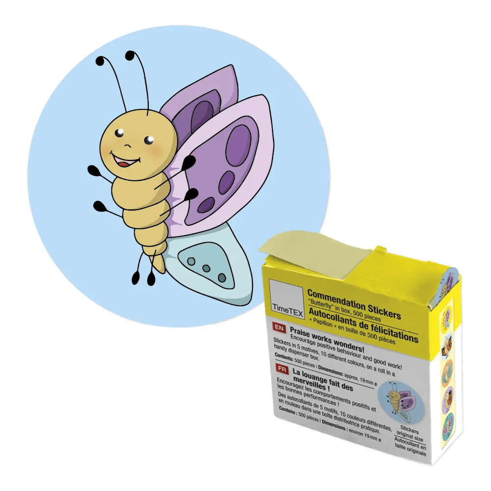 Belobigungs-Aufkleber "Schmetterling" in Spender-Box, 500 Stück