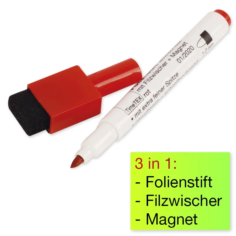 Set Folienschreiber abwischbar mit Filzwischer + Magnet