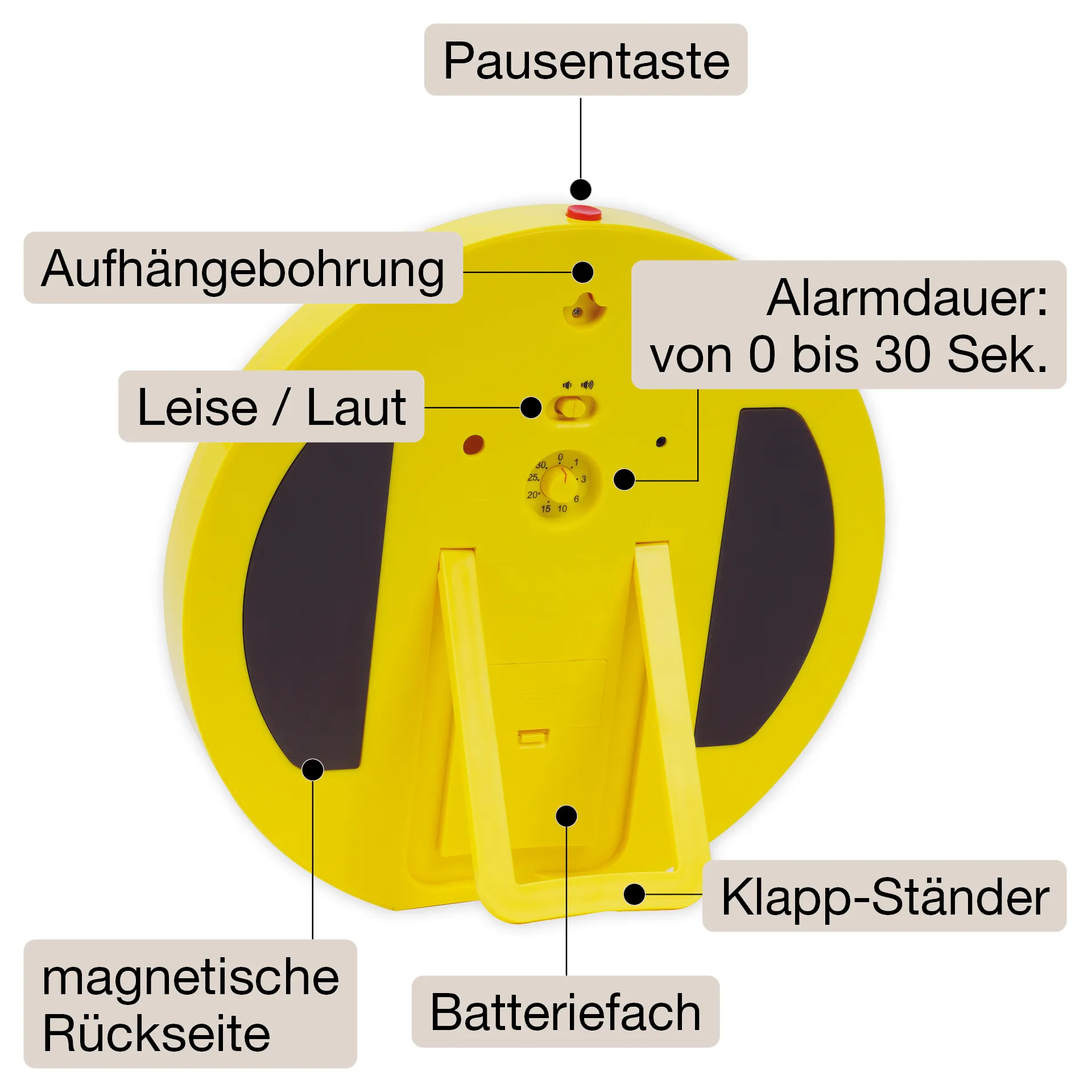 TimeTEX Zeitdauer-Uhr "lautlos" L, 19 cm ø, mit Ampelscheibe + Pausentaste