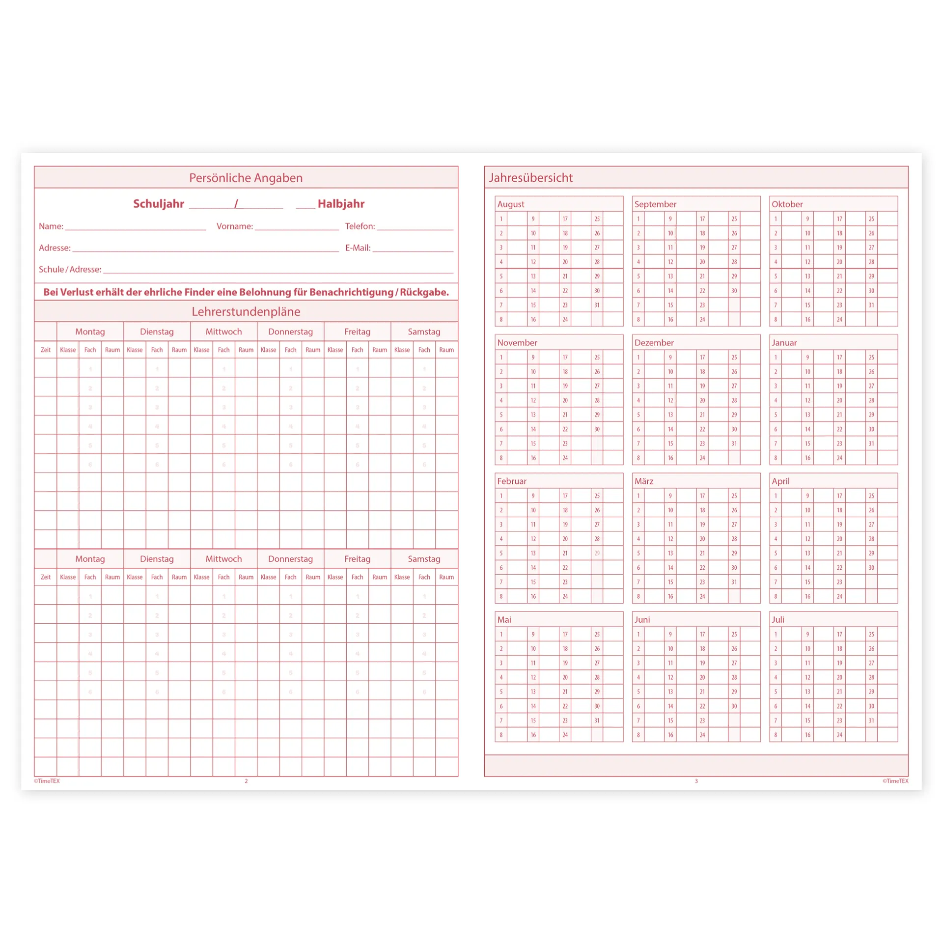 TimeTEX Heft Schüler-Anwesenheit A4 