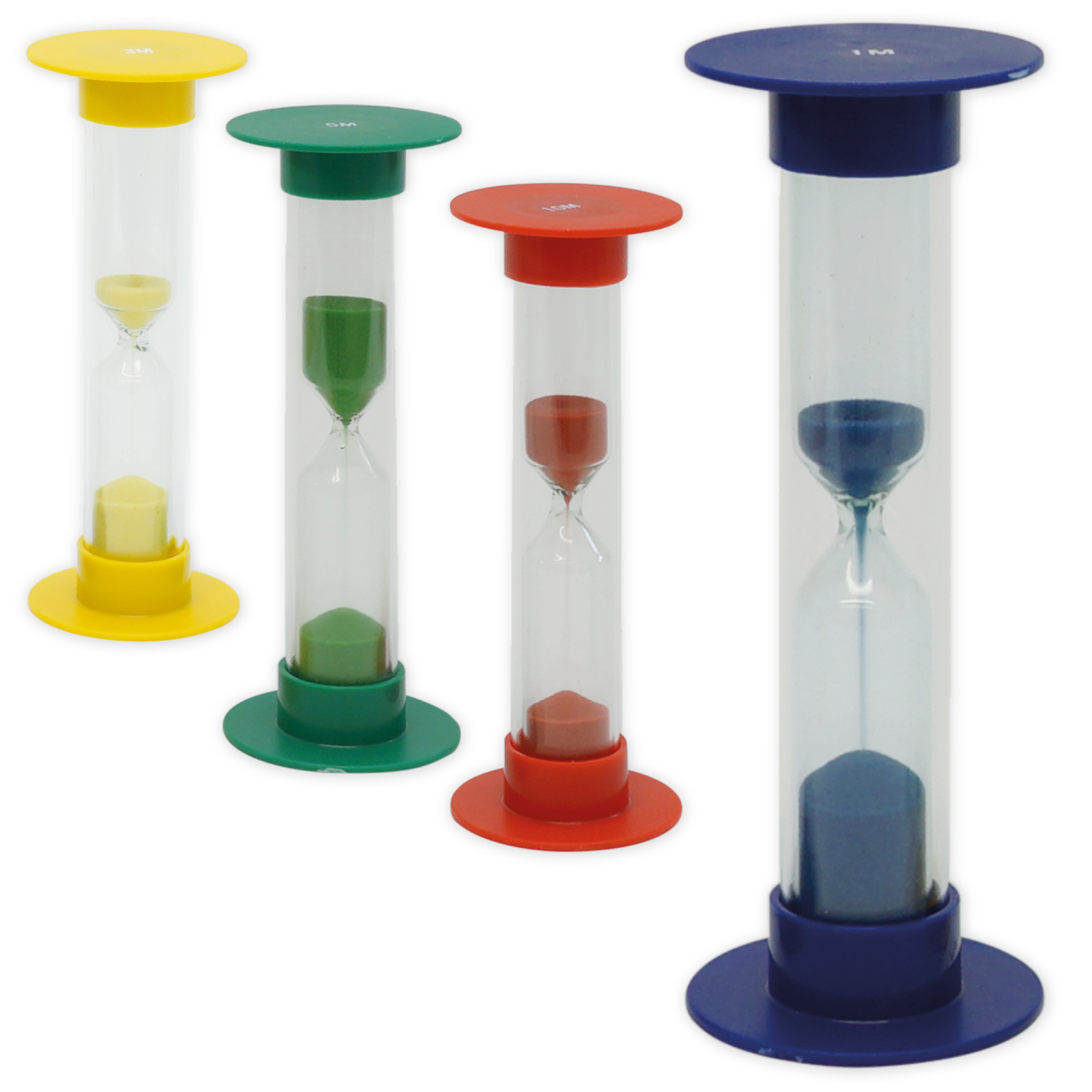 Sanduhren-Set 5-tlg., 10cm hoch, 2,5cm ø (1 Zeiteinheit)