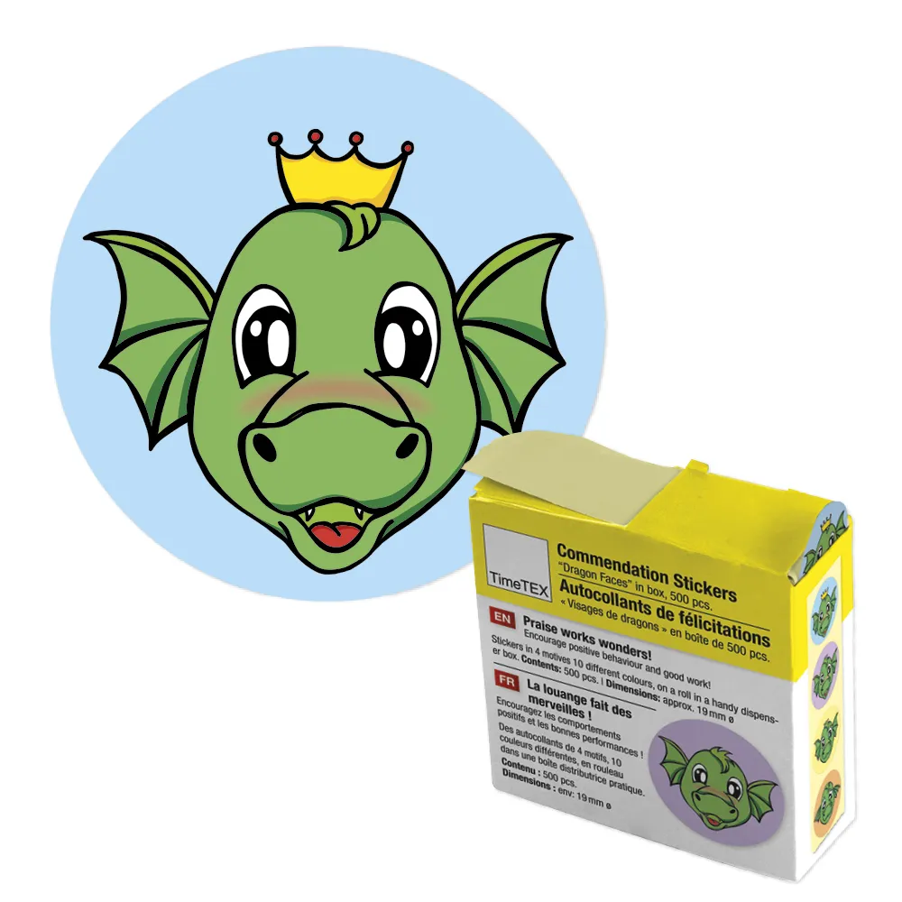 Belobigungs-Aufkleber "Drachen-Gesichter" in Spender-Box, 500 Stück