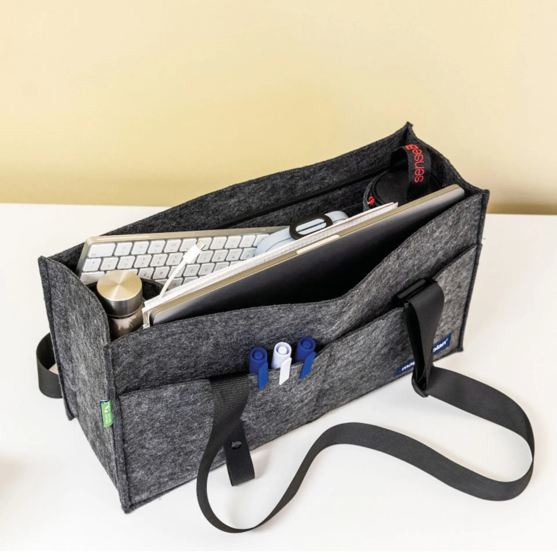 Fächer-Tasche aus Filz, faltbar, anthrazit