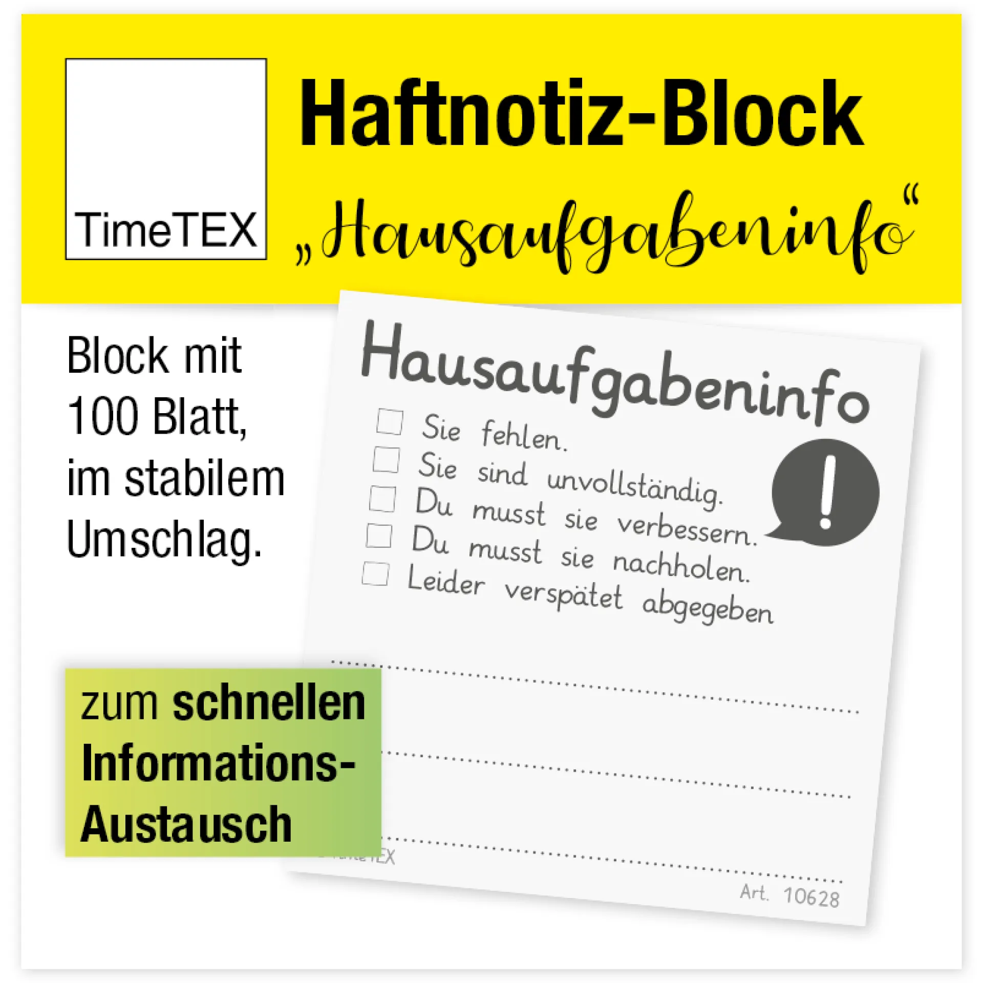 Haftnotiz-Block "Hausaufgabeninfo", 65x65 mm, 100 Blatt
