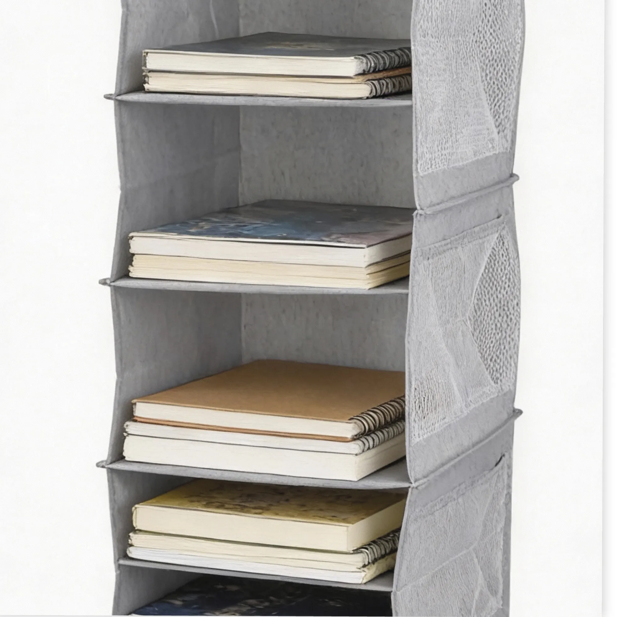 Hänge-Regal "Origami" A4 mit 5 Fächern, aus Stoff, hellgrau