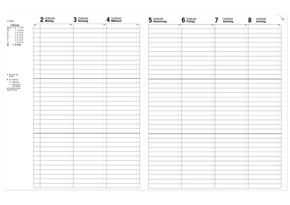 s+w Gäste-Tages-Planer 2026, Typ2, 36 Zimmer