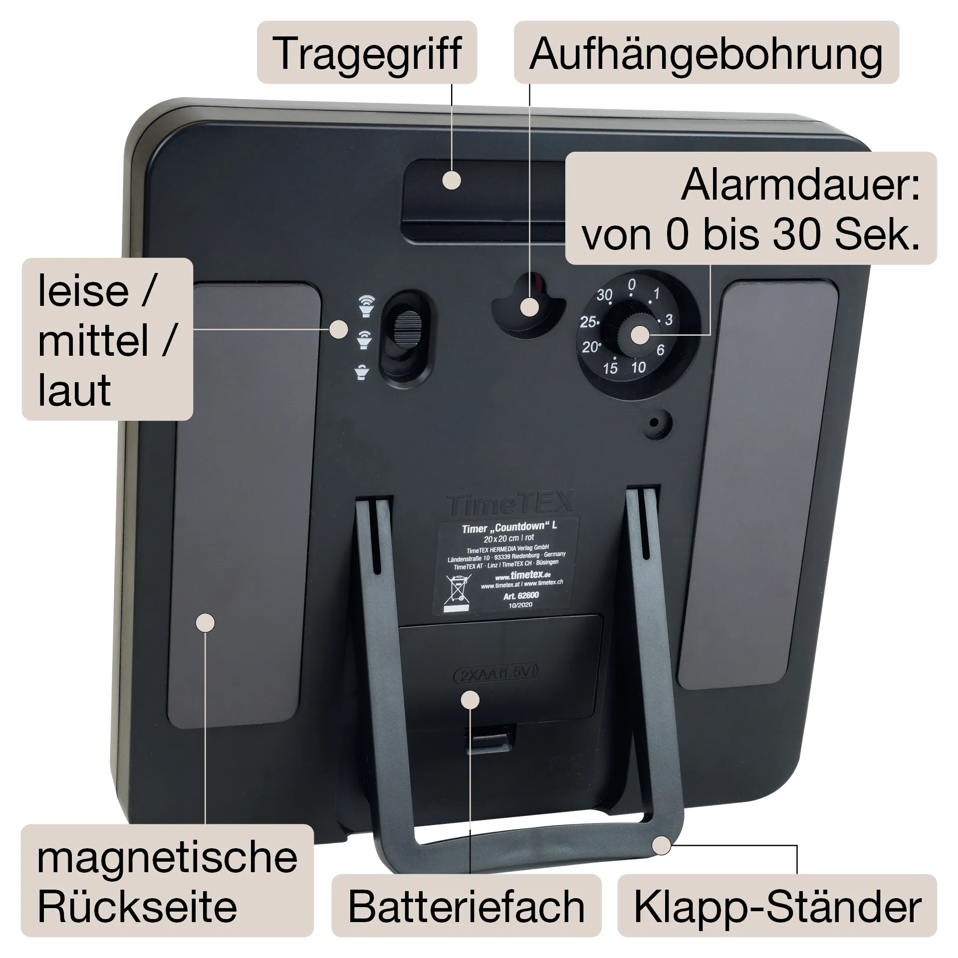 TimeTEX Timer "Countdown" L, 20x20 cm mit Ampelscheibe