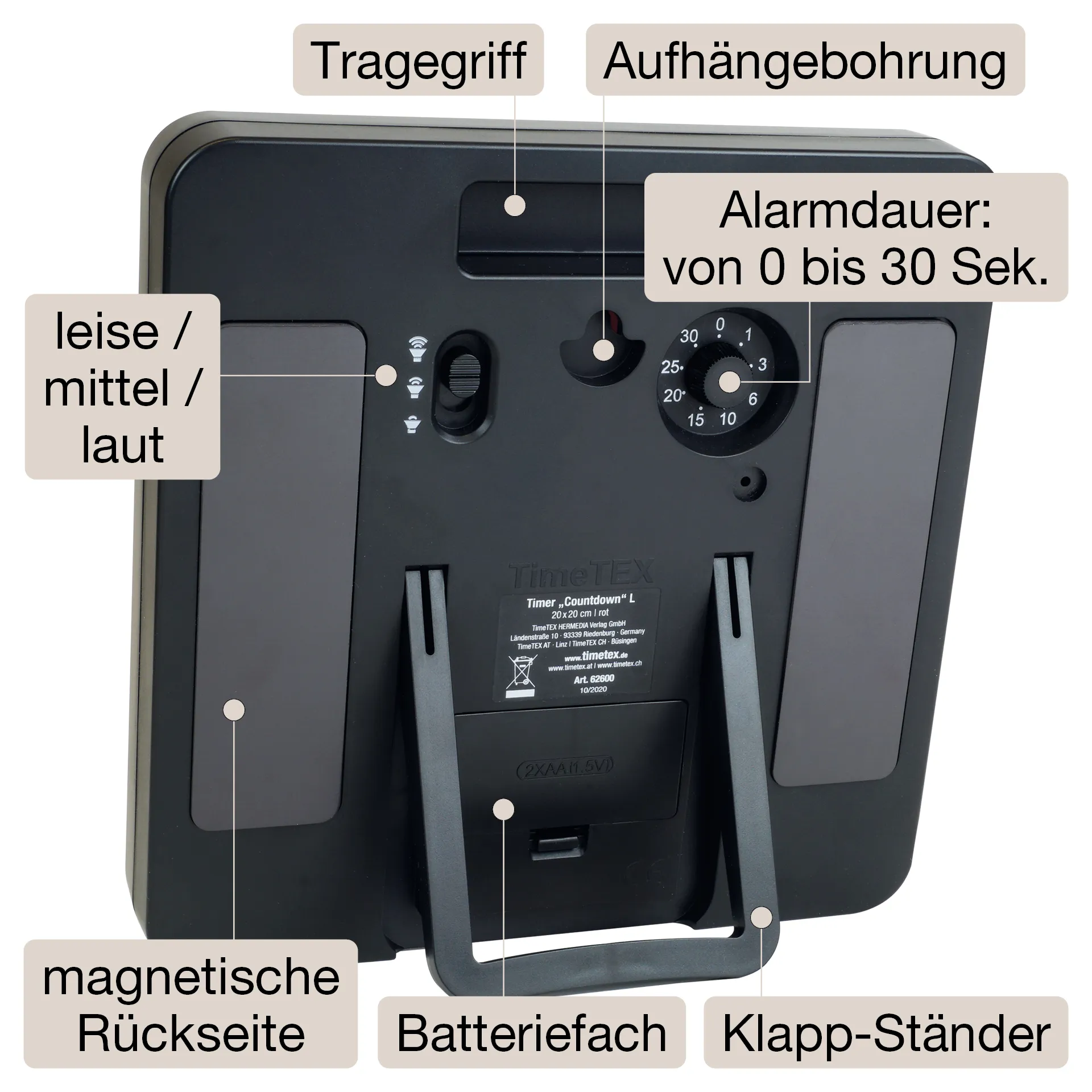 TimeTEX Timer "Countdown" L, 20x20 cm mit Ampelscheibe