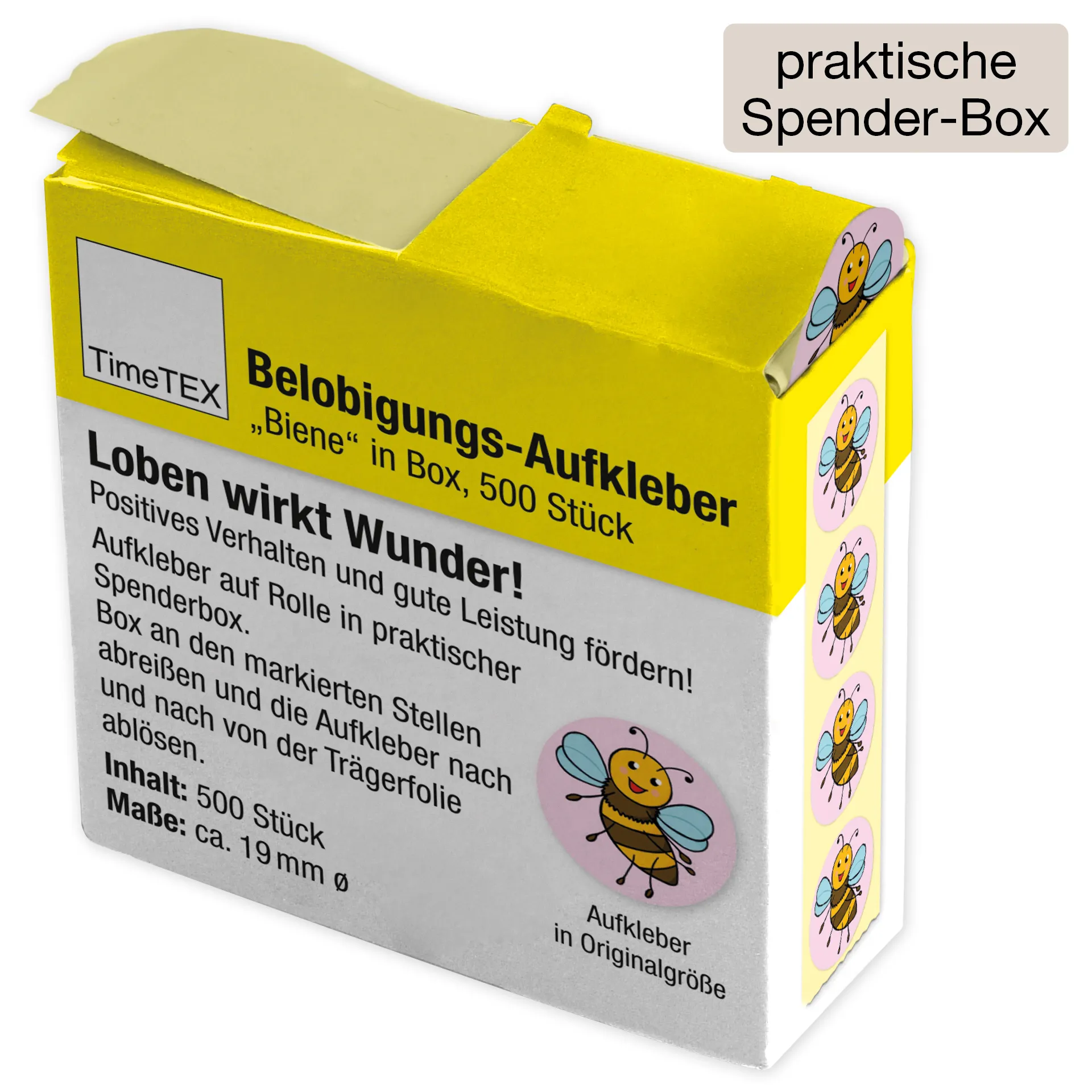 Belobigungs-Aufkleber "Biene" in Spender-Box, 500 Stück