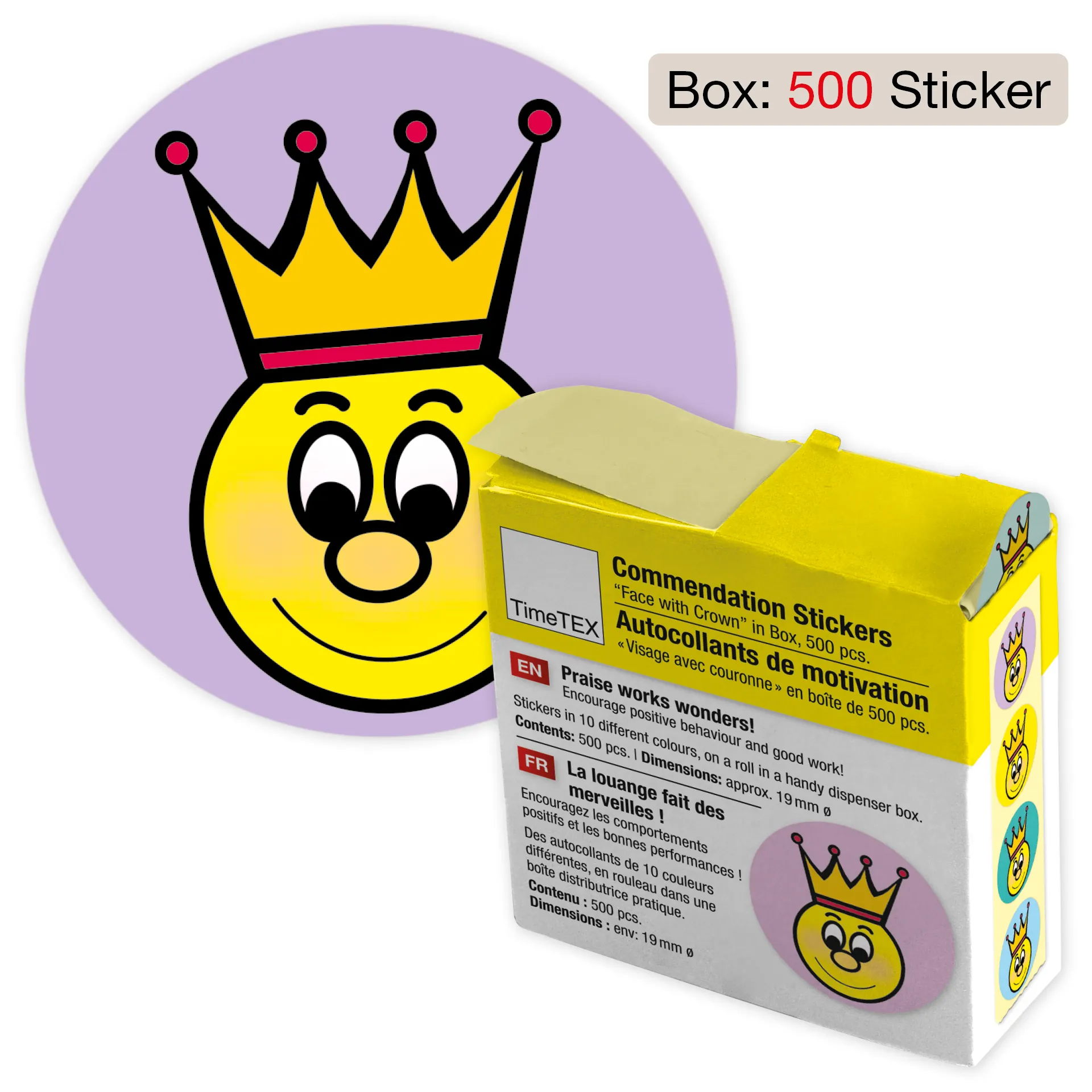 Lob-Aufkleber, Gesicht mit Krone