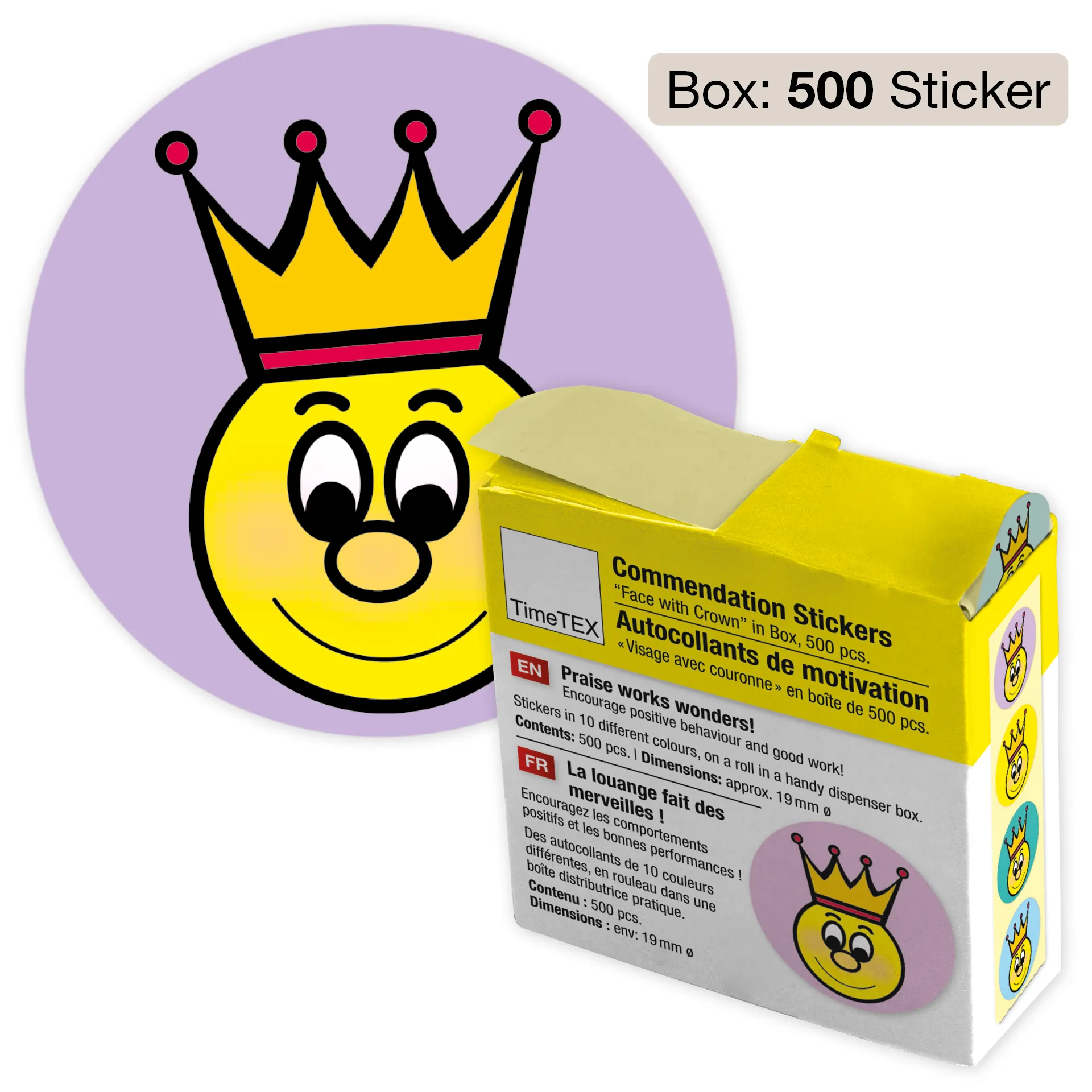 Lob-Aufkleber, Gesicht mit Krone