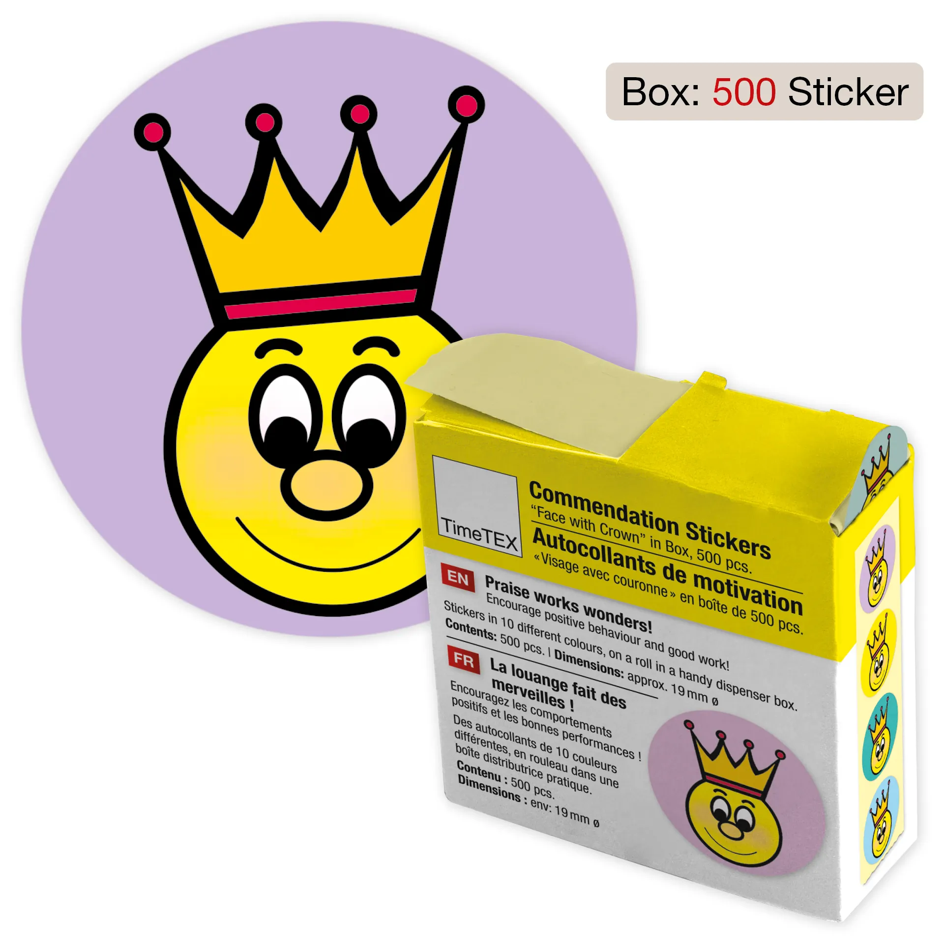 Lob-Aufkleber, Gesicht mit Krone