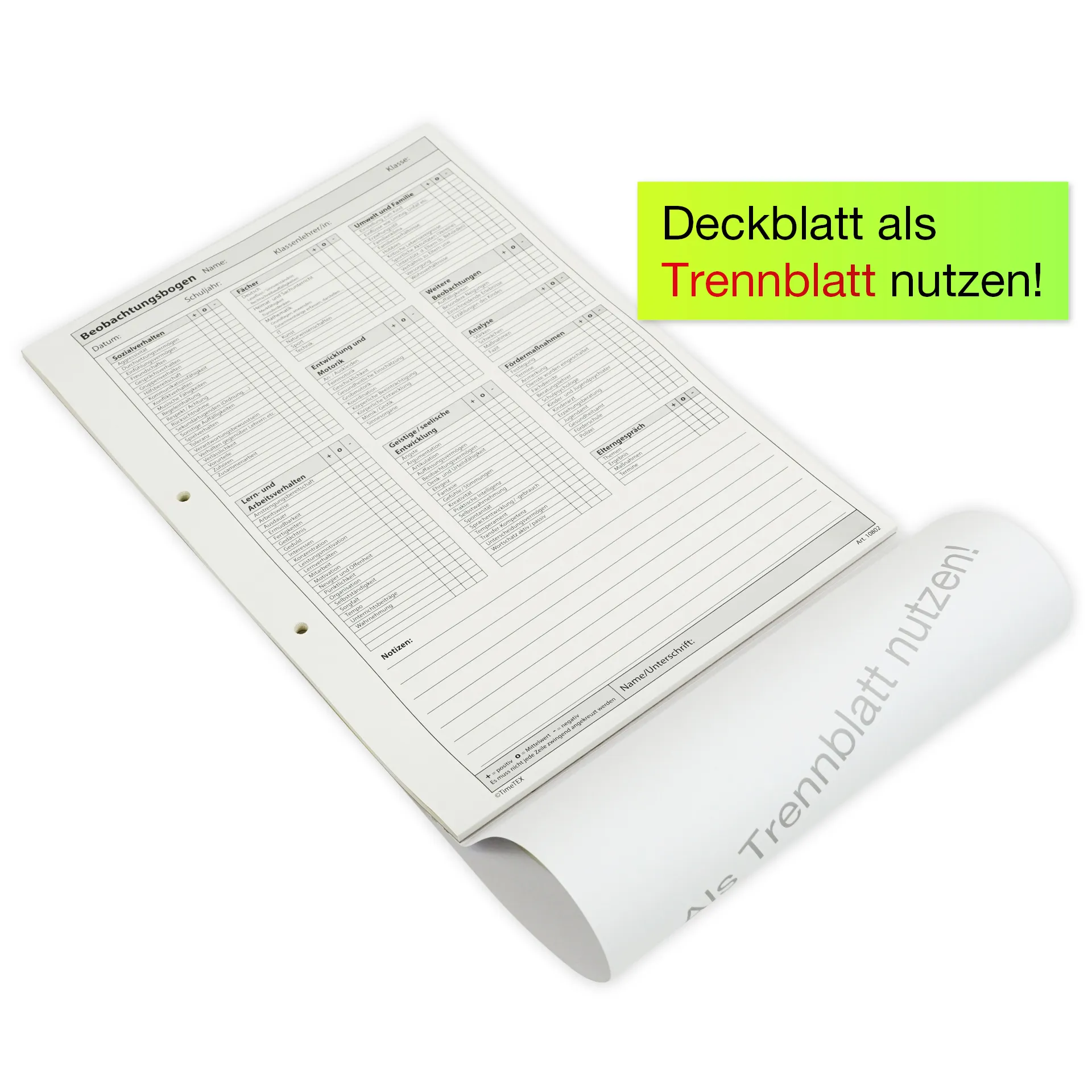 TimeTEX Block Schüler-Beobachtung A4, 30 Blatt mit Durchschlag
