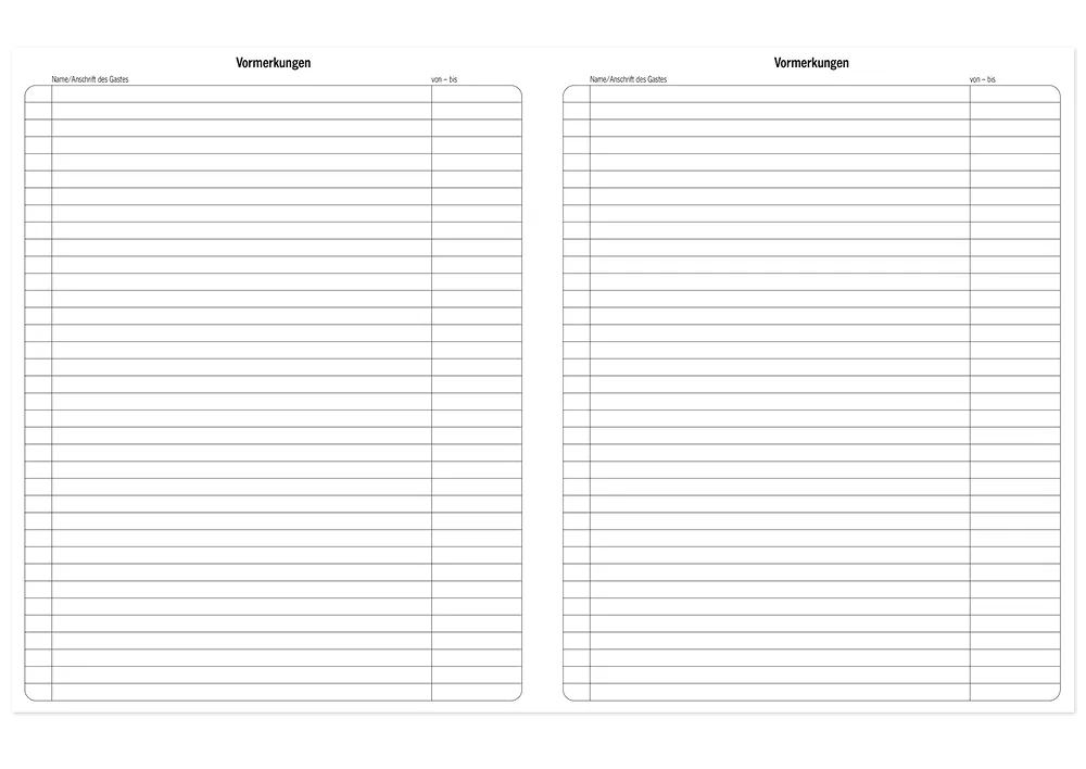 s+w Gäste-Tages-Planer 2026, Typ2, 36 Zimmer