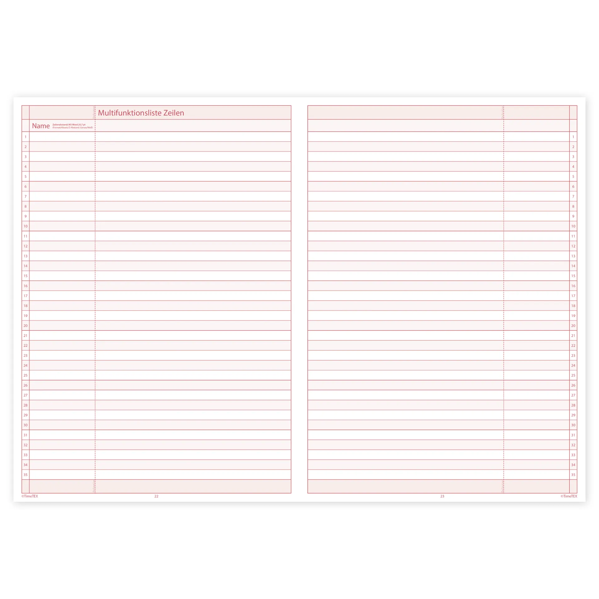 TimeTEX Klassen-Checklisten, A4 