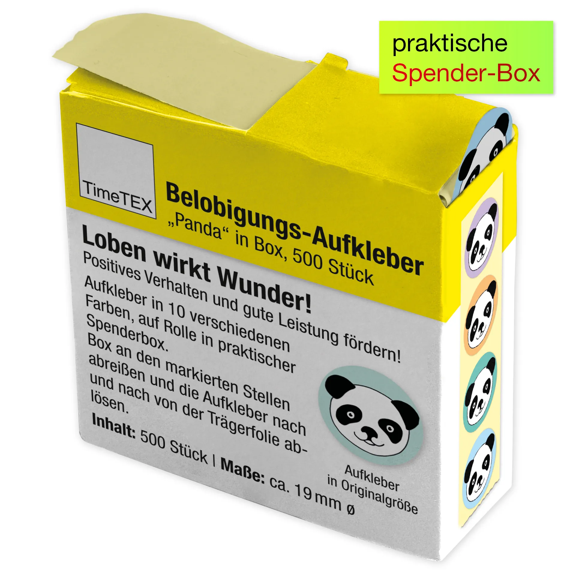 Belobigungs-Aufkleber "Panda" in Spender-Box, 500 Stück