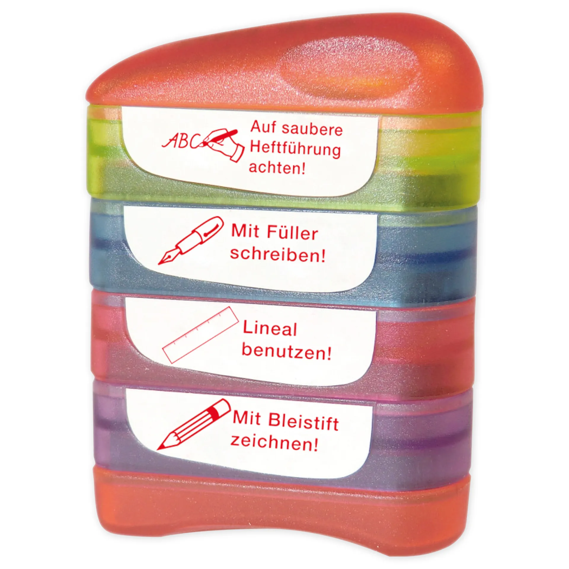 Stempel-Türmchen, Auf saubere Heft..