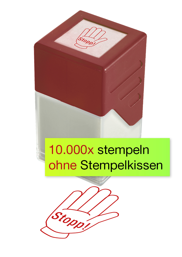 Siebdruck-Stempel "Perpetuum", "Stopp!"