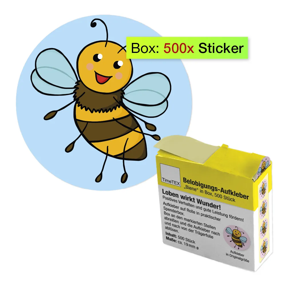 Belobigungs-Aufkleber "Biene" in Spender-Box, 500 Stück