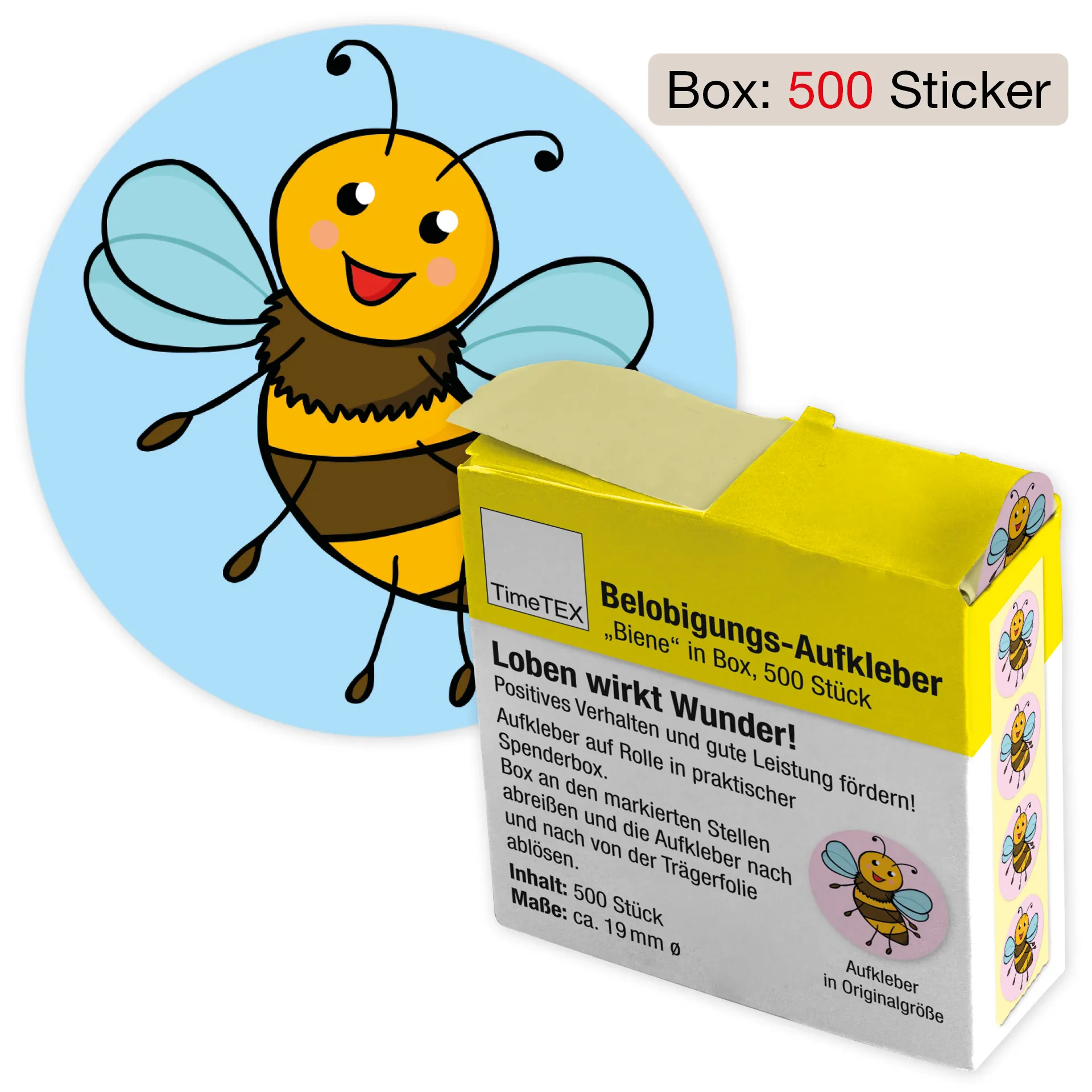 Belobigungs-Aufkleber "Biene" in Spender-Box, 500 Stück