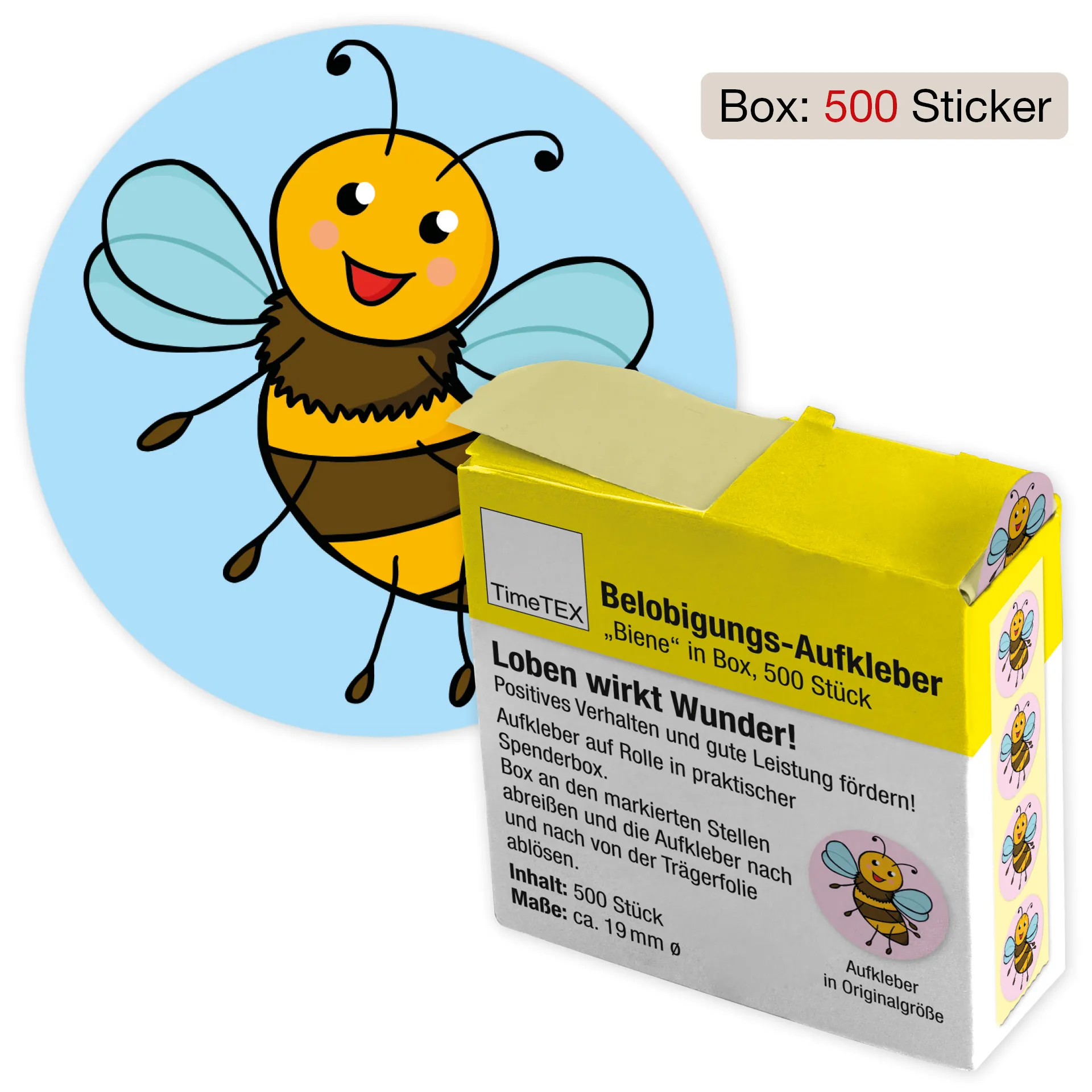 Belobigungs-Aufkleber "Biene" in Spender-Box, 500 Stück