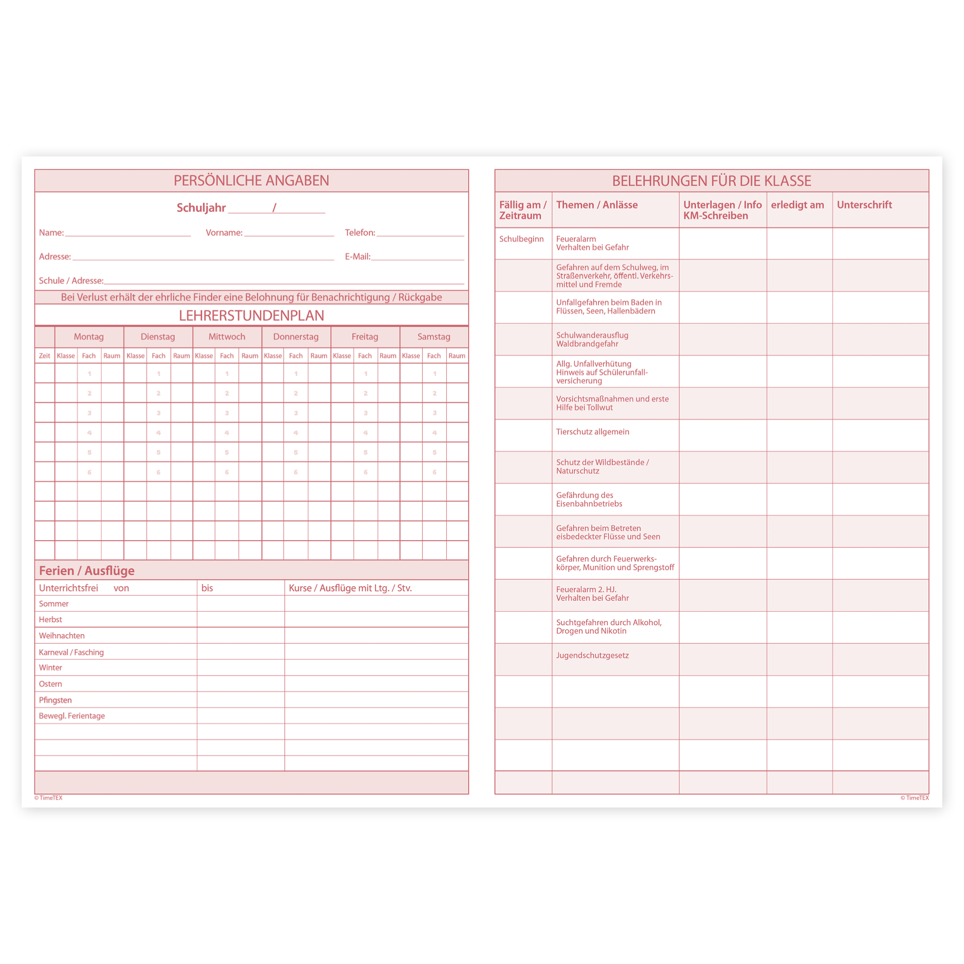 TimeTEX Klassenleiter-Heft, A4 TimeTEX Klassenleiter-Heft, A4