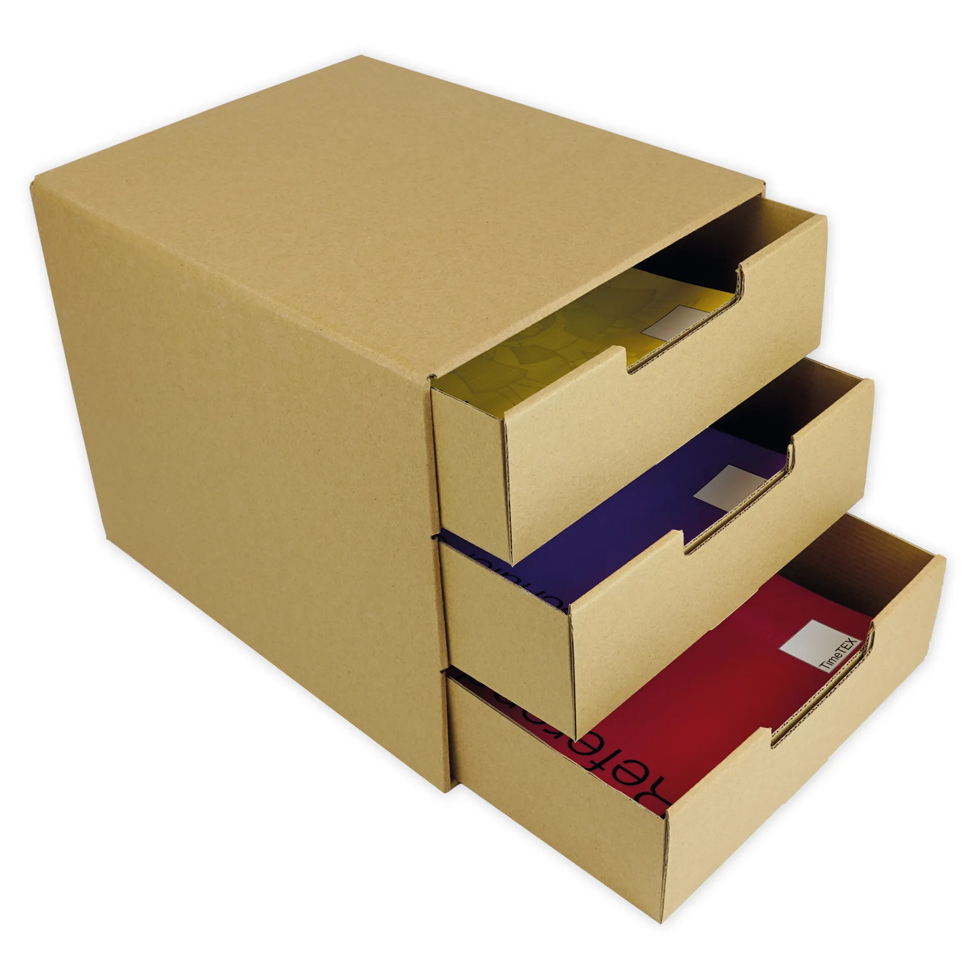 Natura-Schubladen-Box A4 mit 3 Schüben, aus Pappe Natura-Schubladen-Box A4 mit 3 Schüben, aus Pappe
