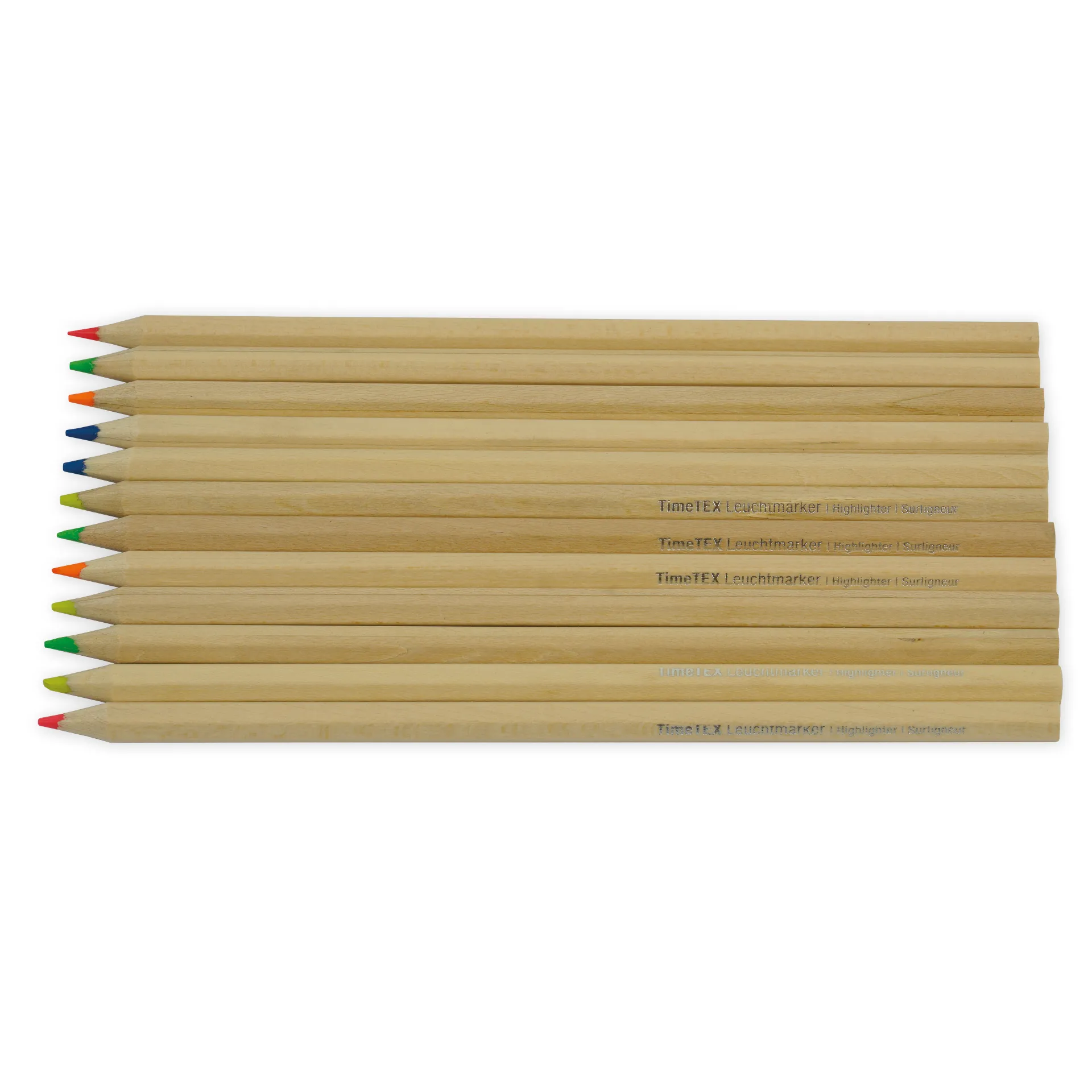 TimeTEX Leuchtmarker-Buntstifte aus Holz, sechskant, 12-tlg. in 5 Farben