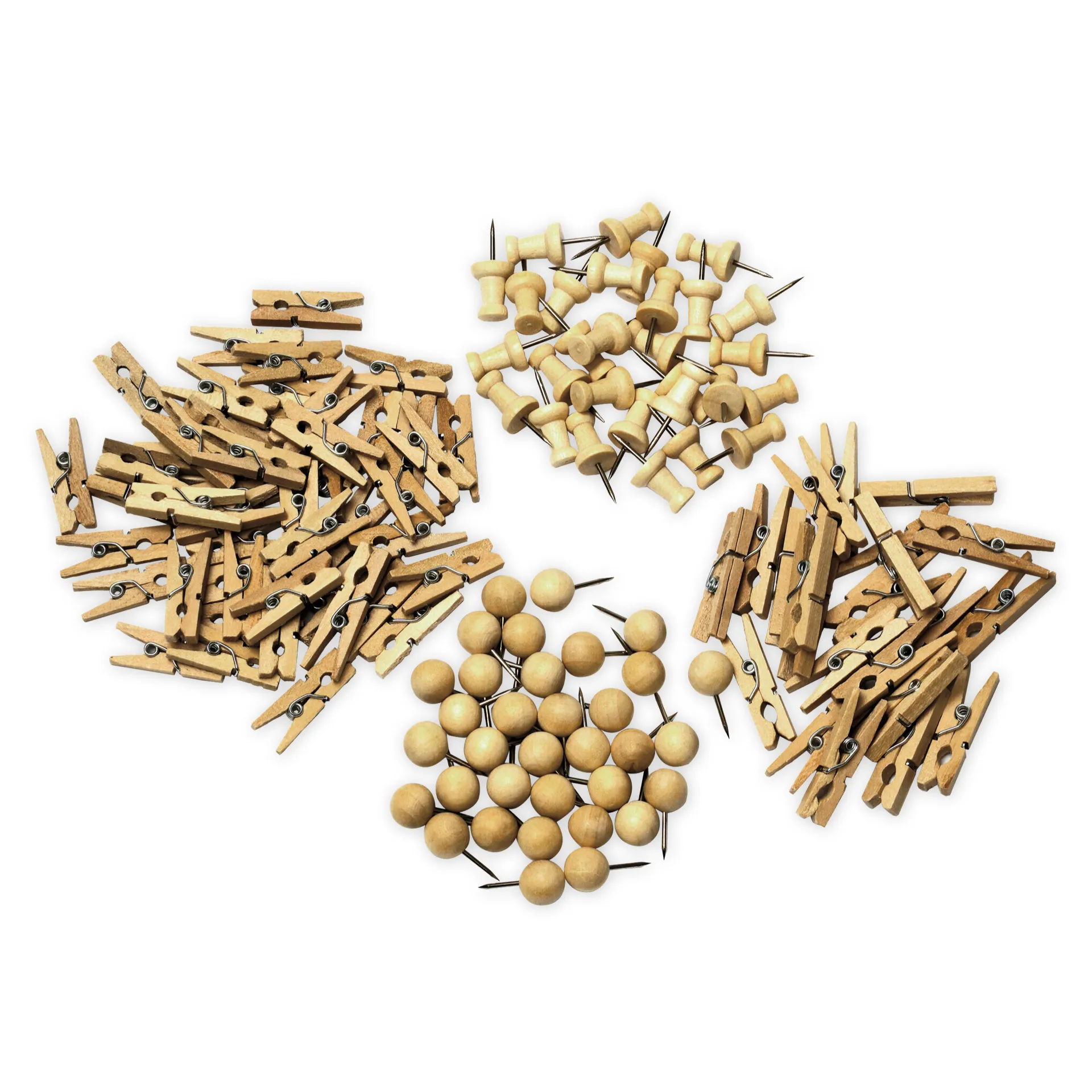 Natura-Büro-Set Pinnnadeln und Klammern aus Holz, 100-tlg.