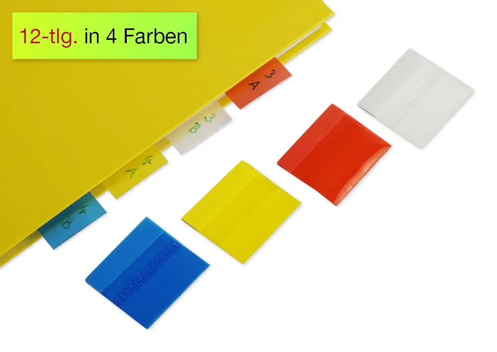 Register-Ecken beschriftbar, 12-tlg., aus Kunststoff-Folie