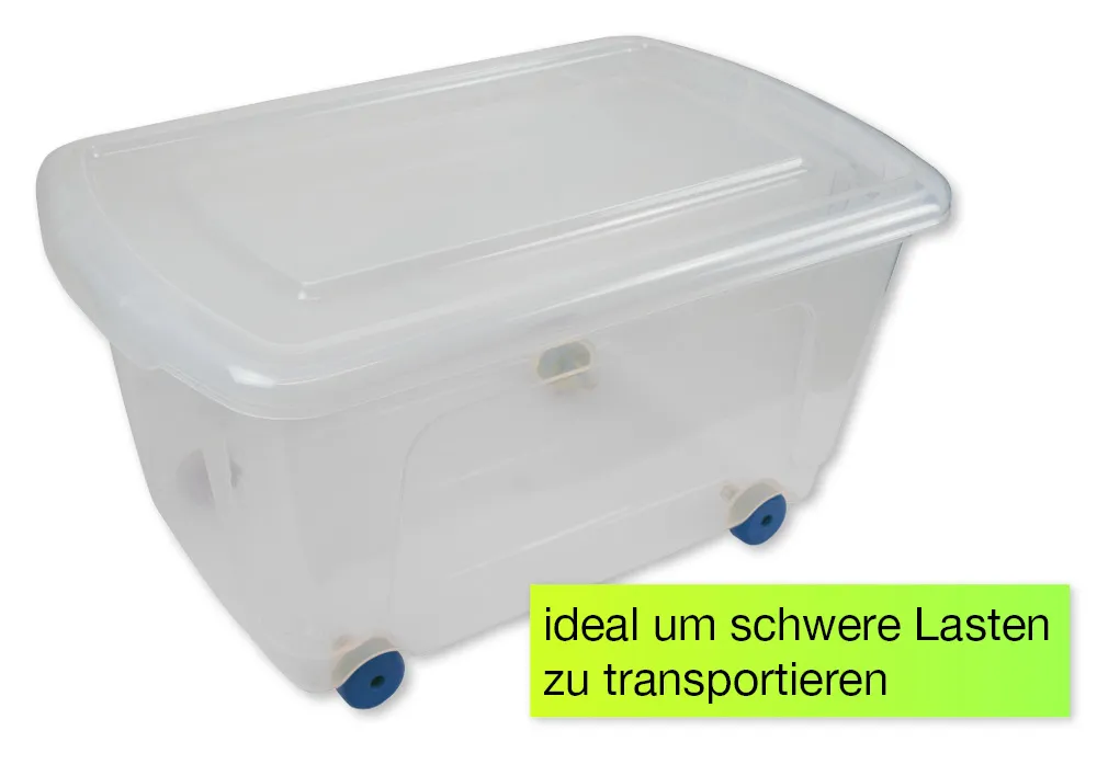 Roll-Box mit Deckel, 45 Liter, blaue Rollen