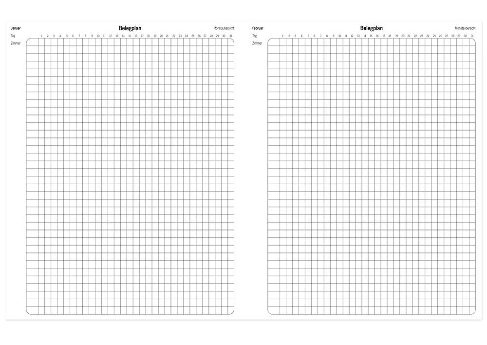 s+w Gäste-Tages-Planer 2025, Typ2, 36 Zimmer