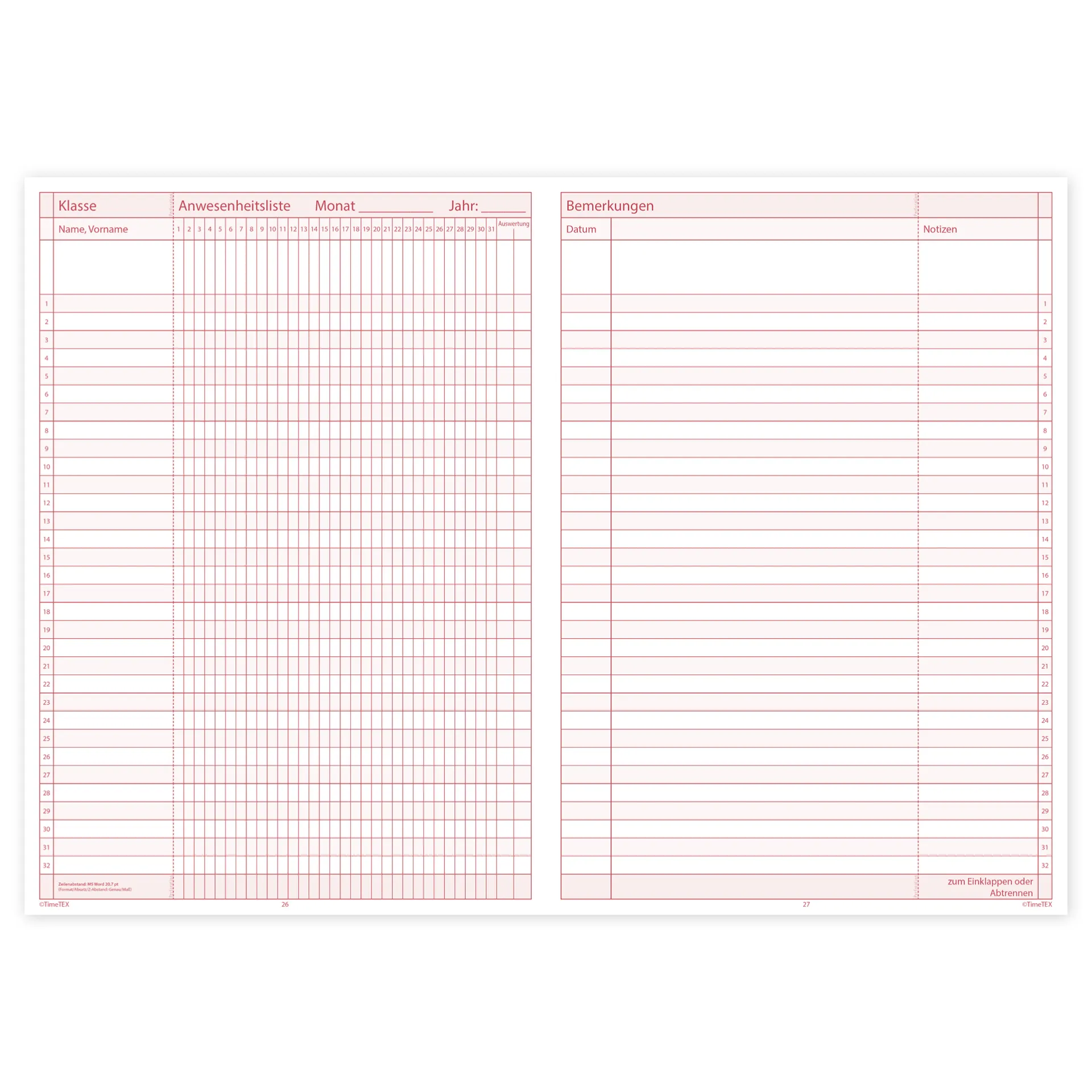 TimeTEX Heft Schüler-Anwesenheit A4 