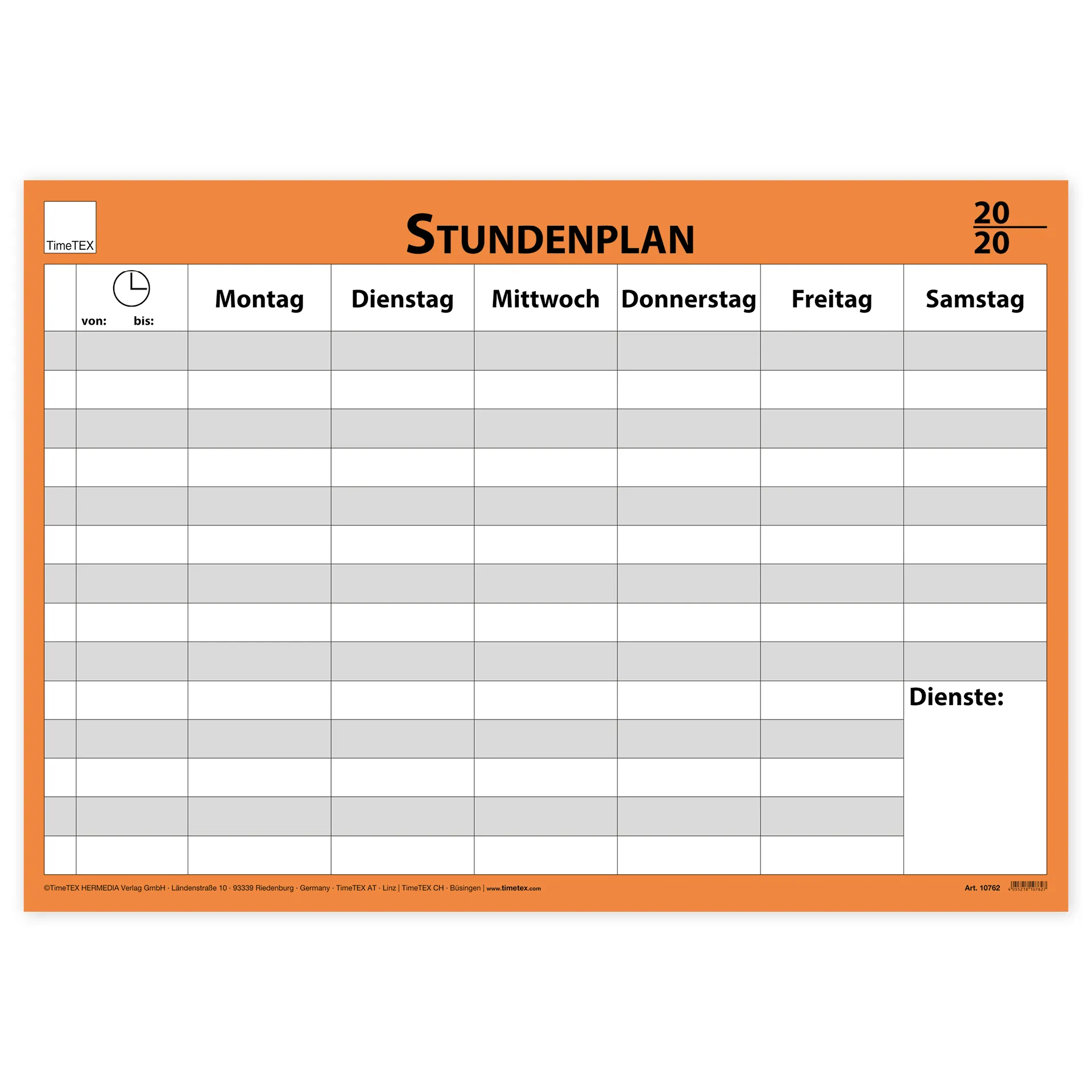 TimeTEX Wand-Stundenplan mit Stift + Klick-Fix-Halter