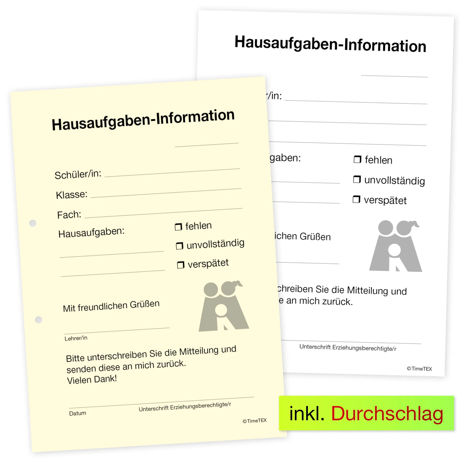 Block Hausaufgaben-Information A6, 50 Blatt mit Durchschlag