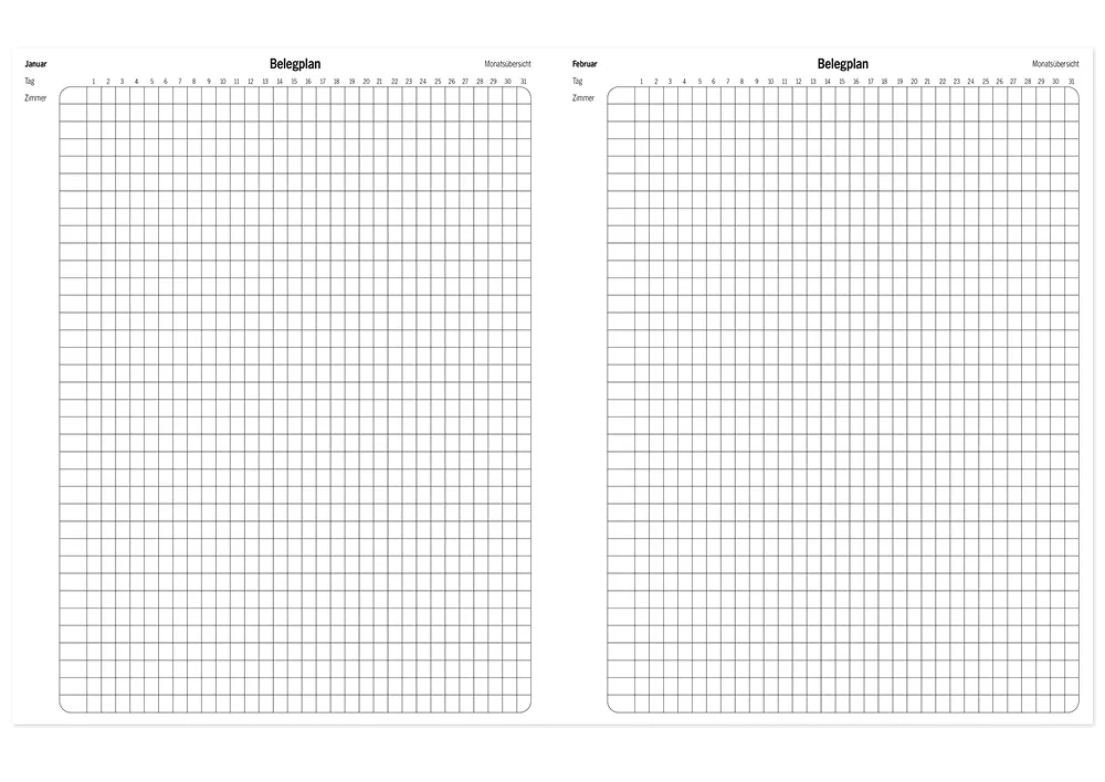 s+w Gäste-Tages-Planer 2026, Typ2, 36 Zimmer