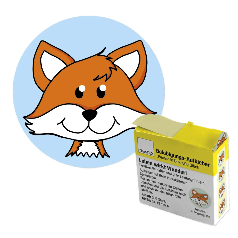 Belobigungs-Aufkleber "Fuchs" in Spender-Box, 500 Stück