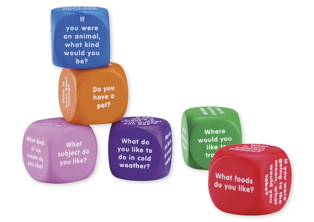 Soft-Würfel "Frag mich was" Englisch, 6-tlg.